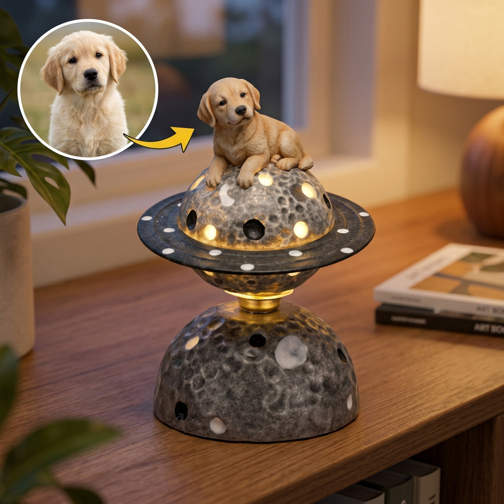 Custom 3D Pet with Planet Rotating Prnament, Desktop/Car Decor