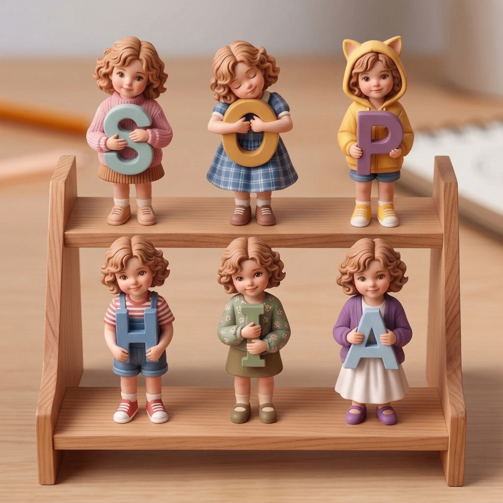 3D Figurine Holding Initial Letter/Numbers Mini Ornaments of Characters