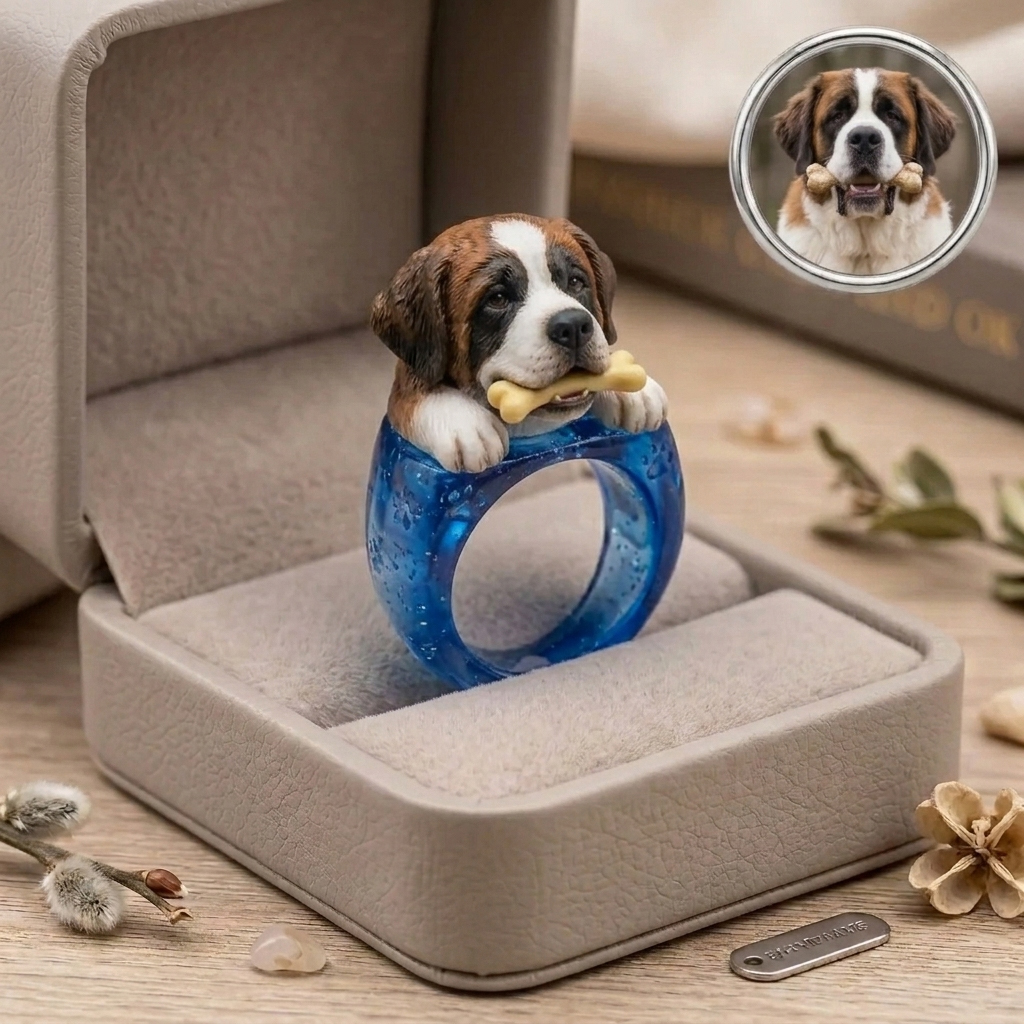 Customized 3D Pet Portrait Transparent Resin Rings