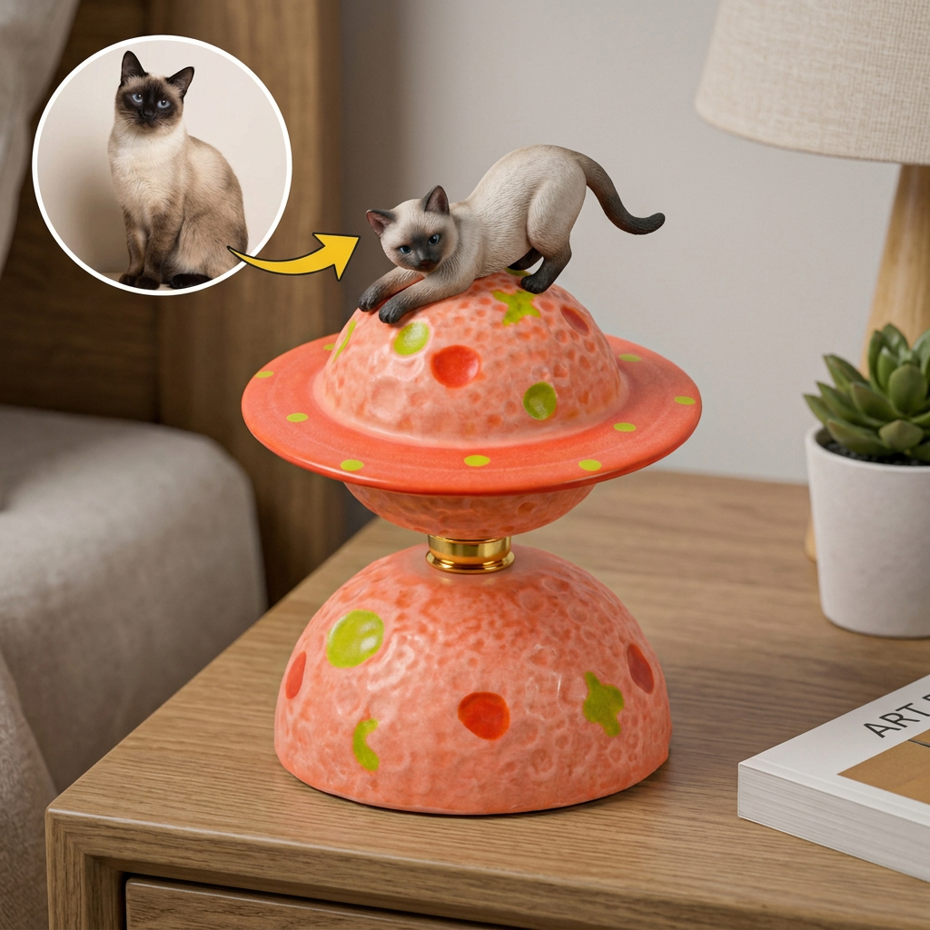 Custom 3D Pet with Planet Rotating Prnament, Desktop/Car Decor