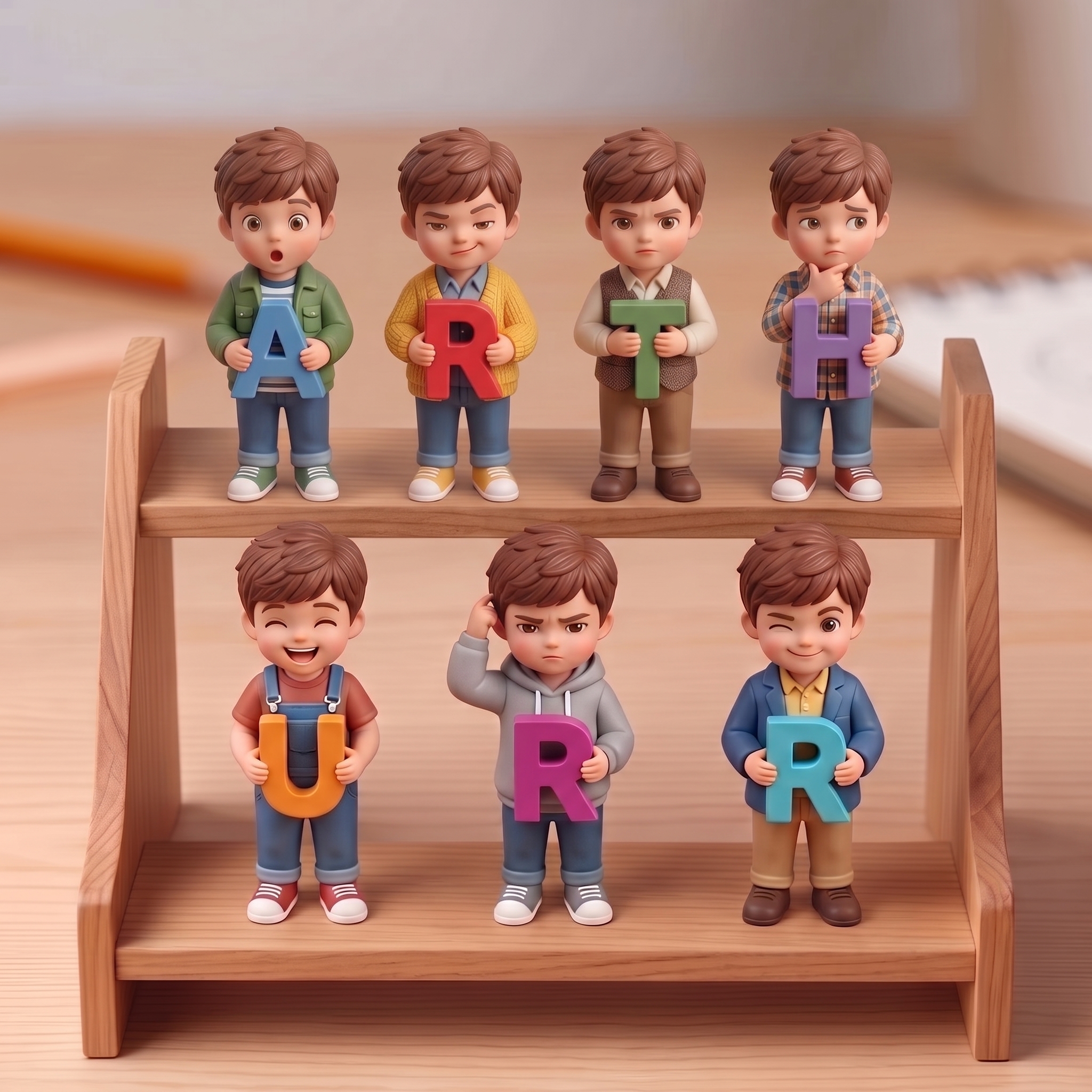 3D Figurine Holding Initial Letter/Numbers Mini Ornaments of Characters