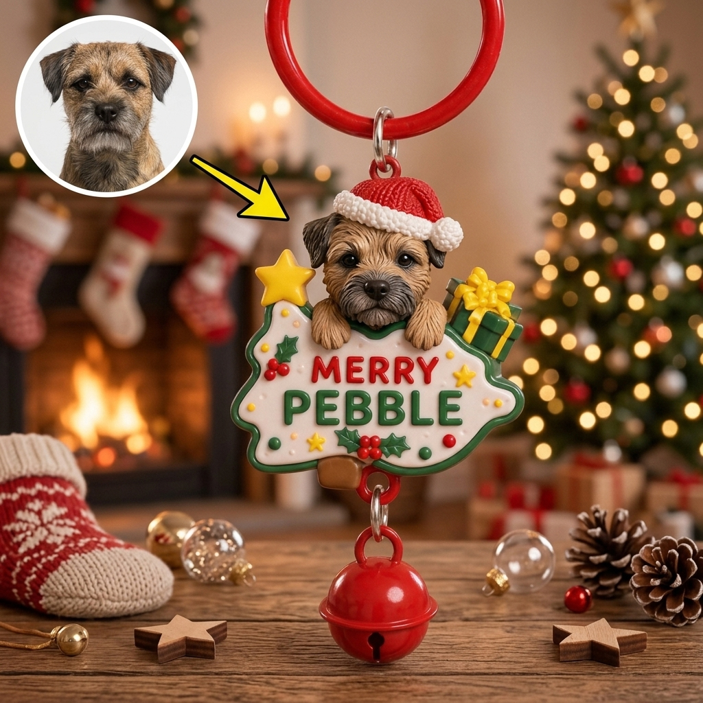 Custom Christmas Bell Keychain – 3D Cartoon Pet & Person
