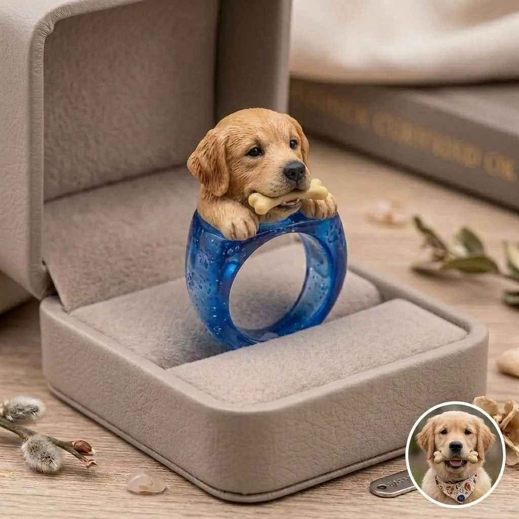 Customized 3D Pet Portrait Transparent Resin Rings