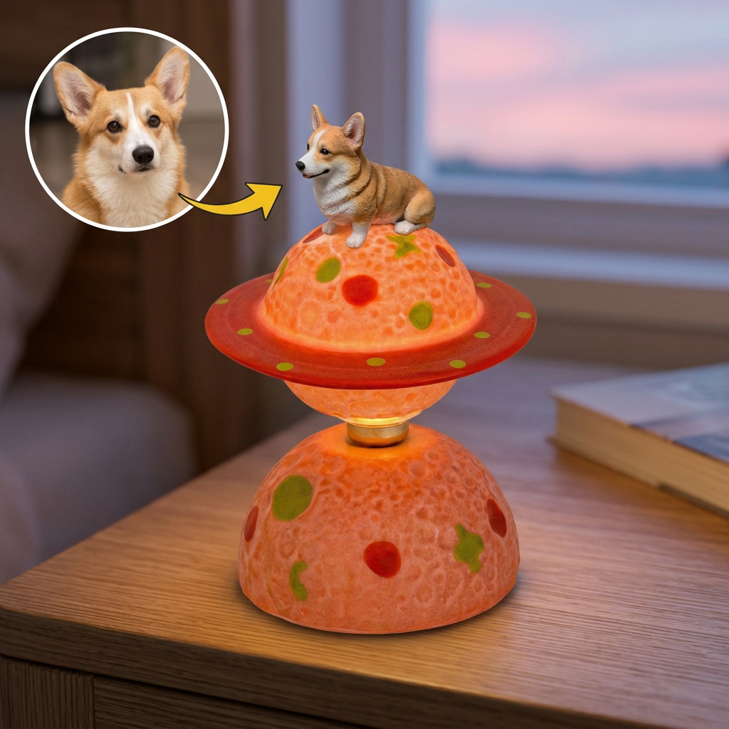 Custom 3D Pet with Planet Rotating Prnament, Desktop/Car Decor