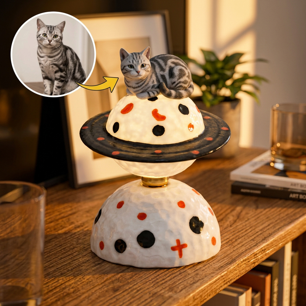 Custom 3D Pet with Planet Rotating Prnament, Desktop/Car Decor