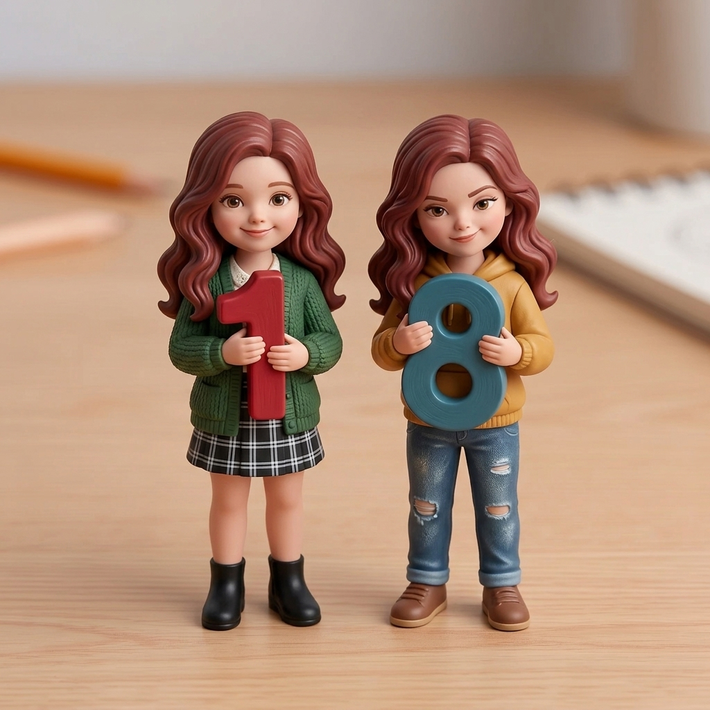 3D Figurine Holding Initial Letter/Numbers Mini Ornaments of Characters