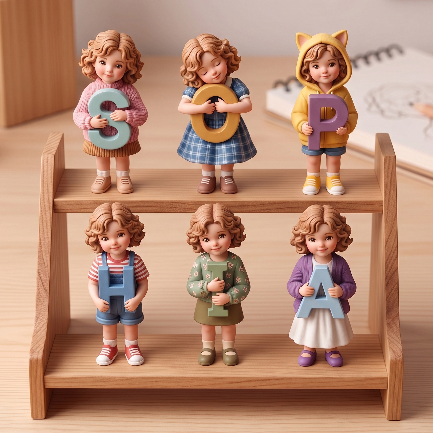 3D Figurine Holding Letters/Numbers Mini Ornaments of Characters