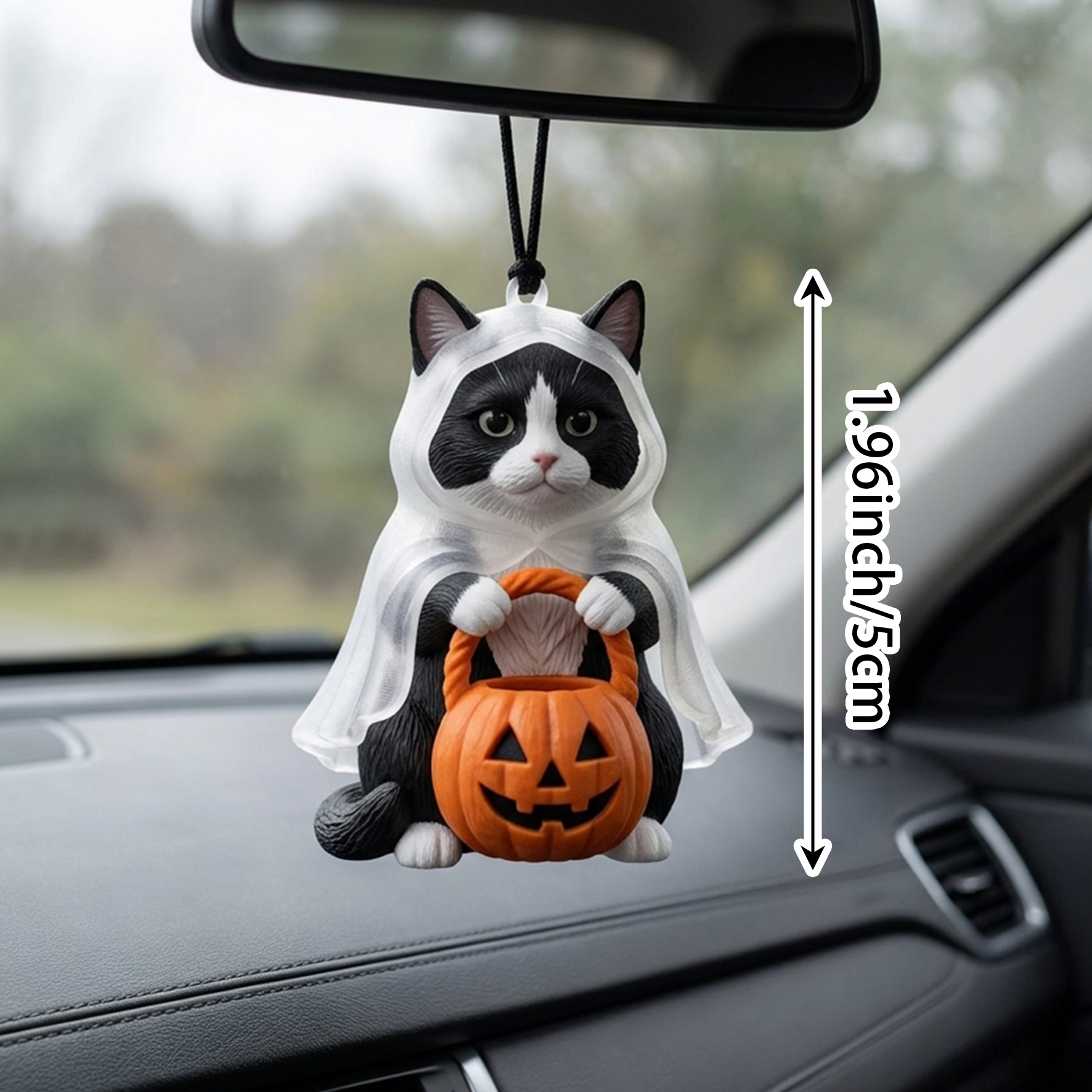 Cute 3D Printed Custom Halloween Pet with Pumpkin Figurine | Personalized Mini Car Ornament of Pets | Pets Halloween Decor | Made of resin | Dogs Cats Halloween Gift