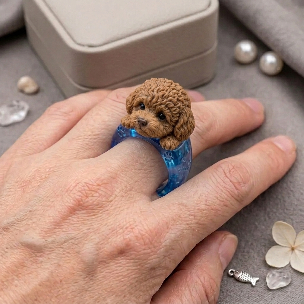 Customized 3D Pet Portrait Transparent Resin Rings