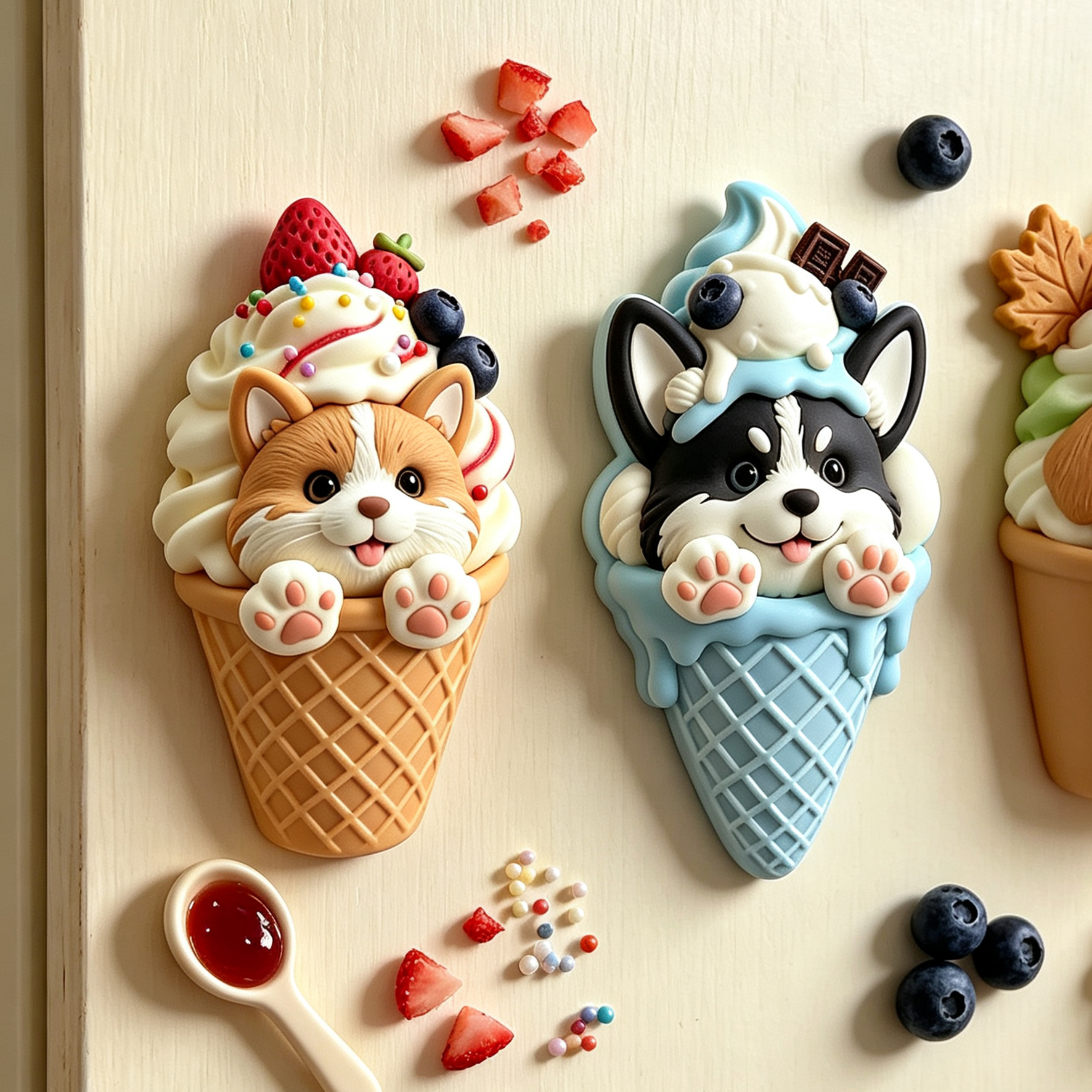 Custom 3D Relief Cartoon Fridge Magnet | Customizable with Pet Photos | Personalized 3D Printed Ice Cream Pet Refrigerator Magnets