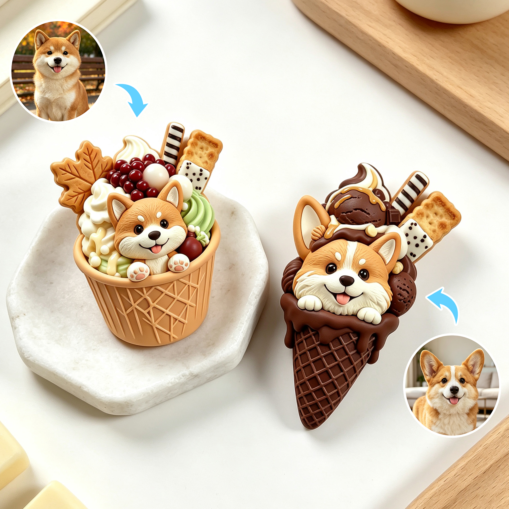 Custom 3D Relief Cartoon Fridge Magnet | Customizable with Pet Photos | Personalized 3D Printed Ice Cream Pet Refrigerator Magnets