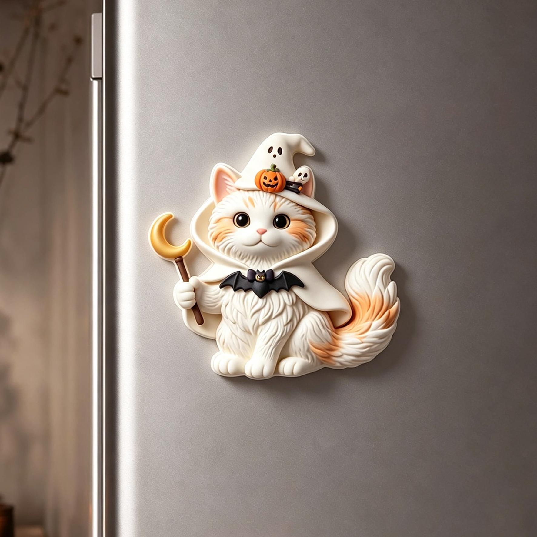 Custom 3D Relief Cartoon Fridge Magnet | Personalized Halloween Pet Fridge Magnet with Pumpkin/Ghost | Made of resin | Dogs Cats Halloween Gift