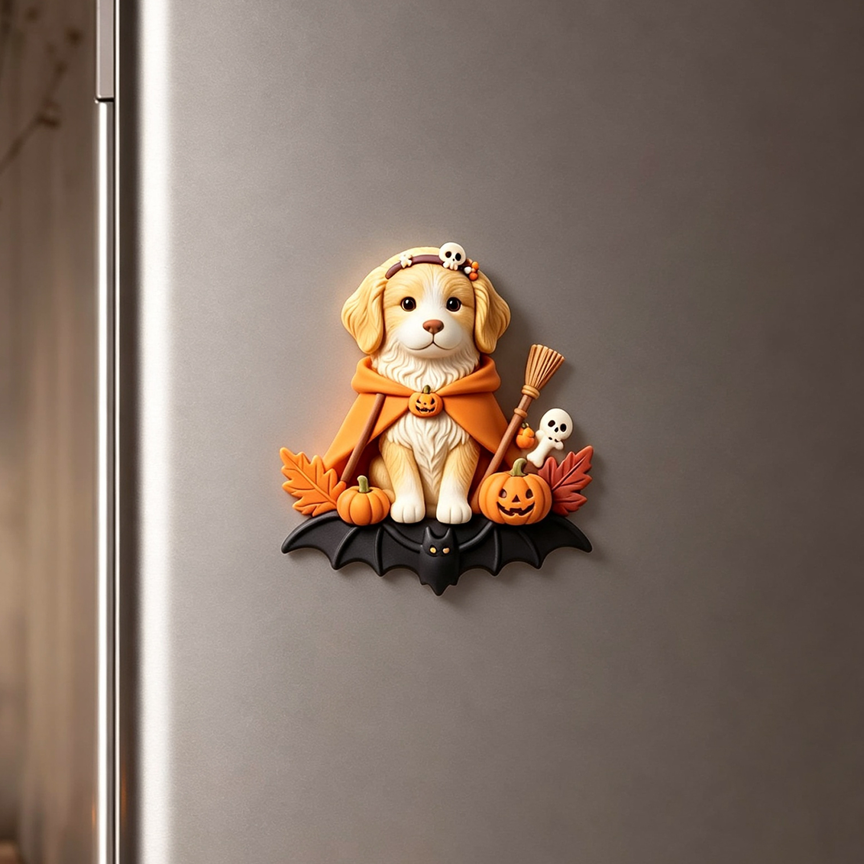 Custom 3D Relief Cartoon Fridge Magnet | Personalized Halloween Pet Fridge Magnet with Pumpkin/Ghost | Made of resin | Dogs Cats Halloween Gift