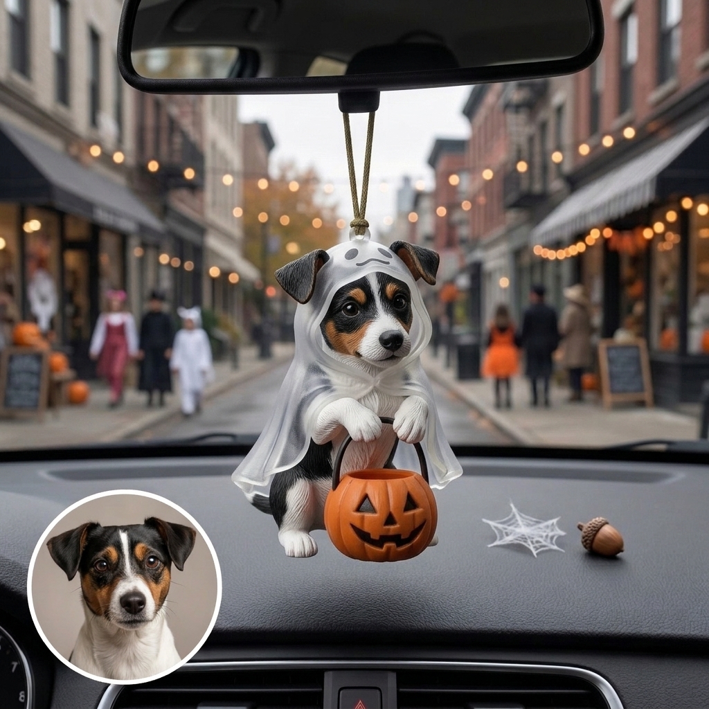 Cute 3D Printed Custom Halloween Pet with Pumpkin Figurine | Personalized Mini Car Ornament of Pets | Pets Halloween Decor | Made of resin | Dogs Cats Halloween Gift