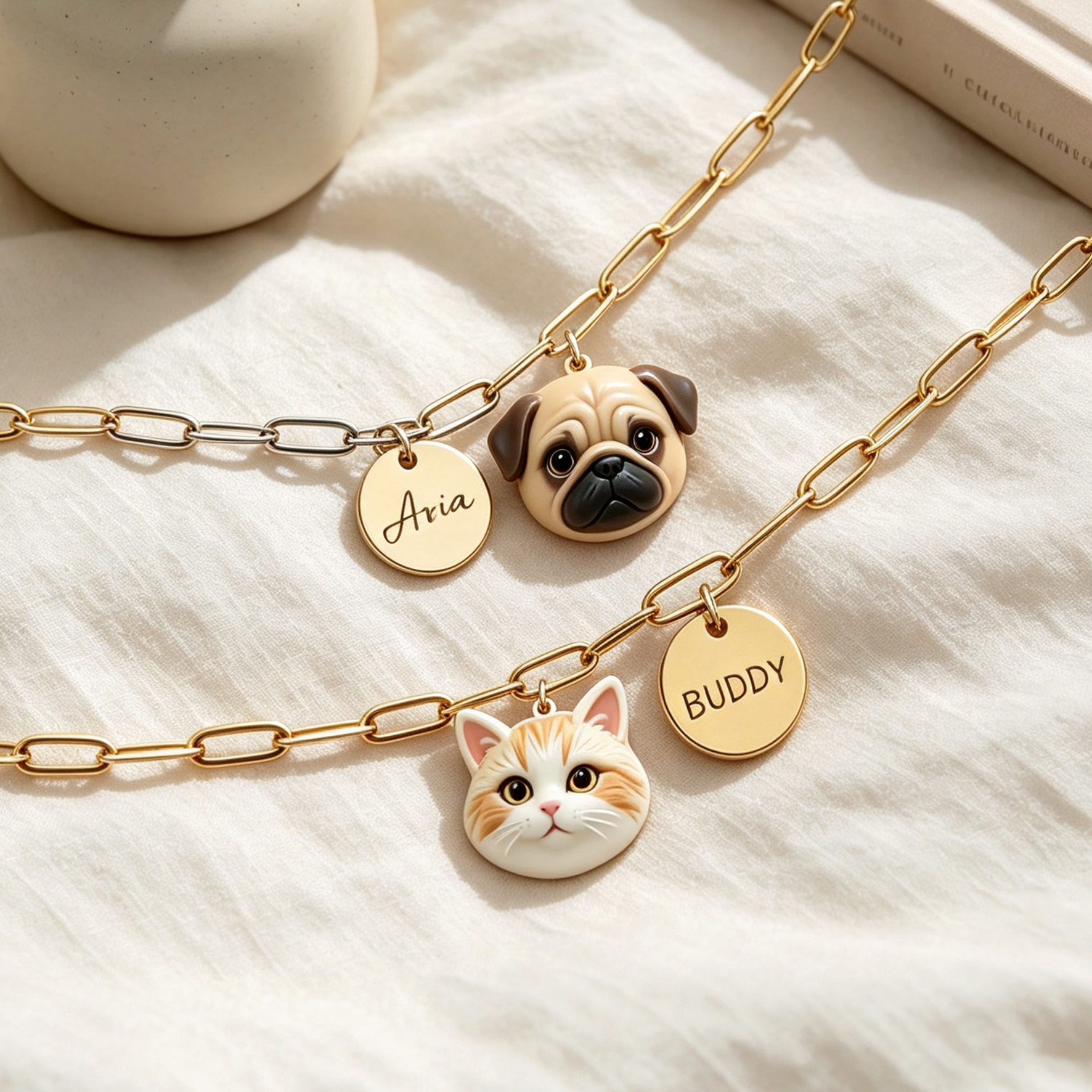 Personalized necklaces, customizable pet pendants, dog and cat portrait necklaces with name, commemorative gifts, and the perfect present for pet lovers.