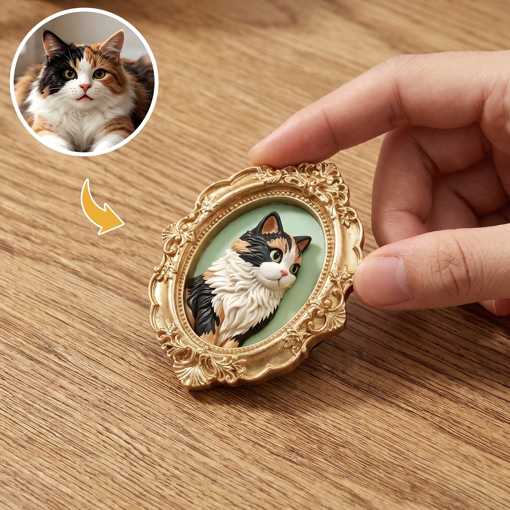 Custom 3D Relief Cartoon Fridge Magnet | Customizable with Pet Photos | Personalized 3D Printed Pet Portrait in A Vintage Photo Frames  | Pet Loss | Pet Lover Present