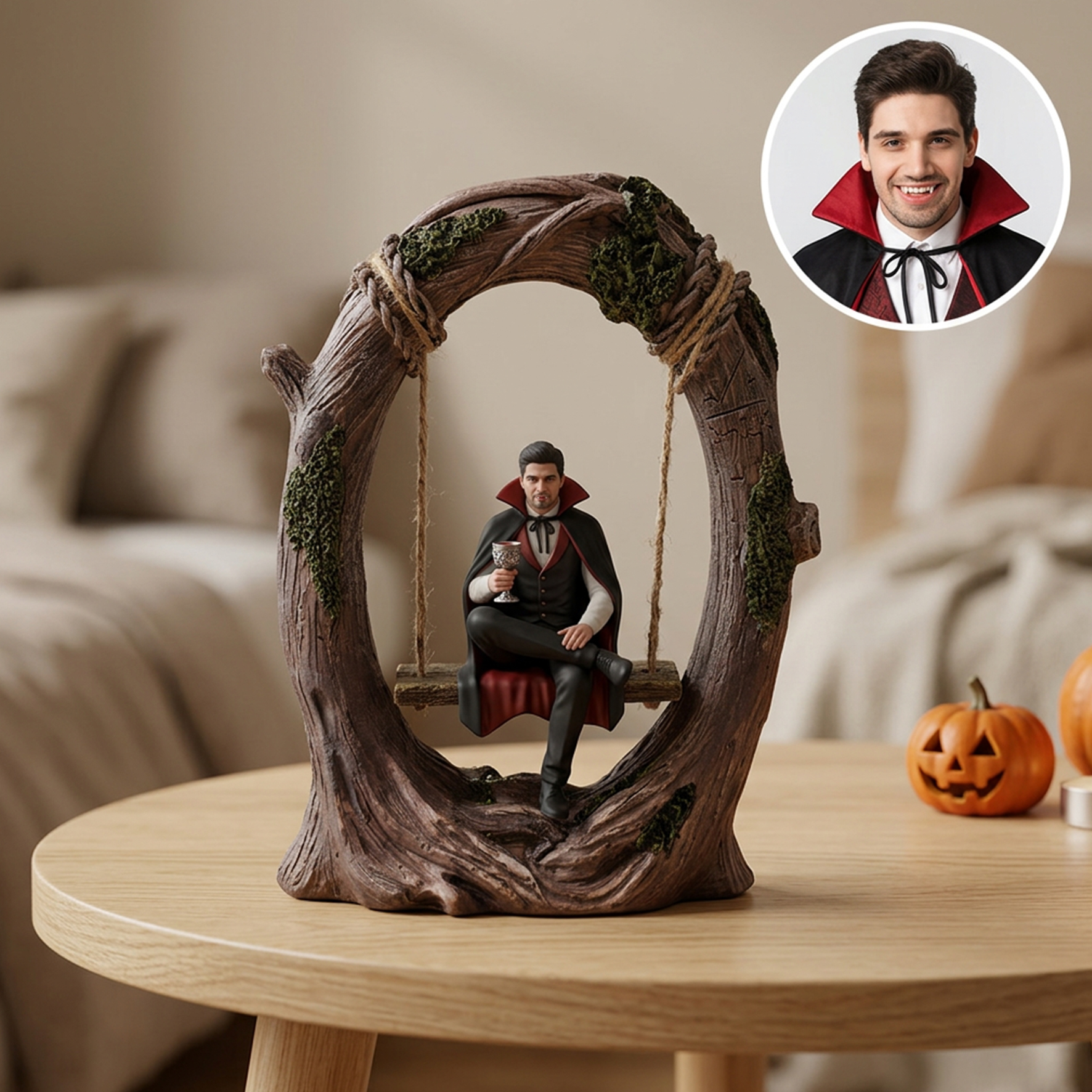 Customized Personalized Desktop Ornaments, 3D Printed Halloween Swing Figurine,  Swing Figurine with Lights