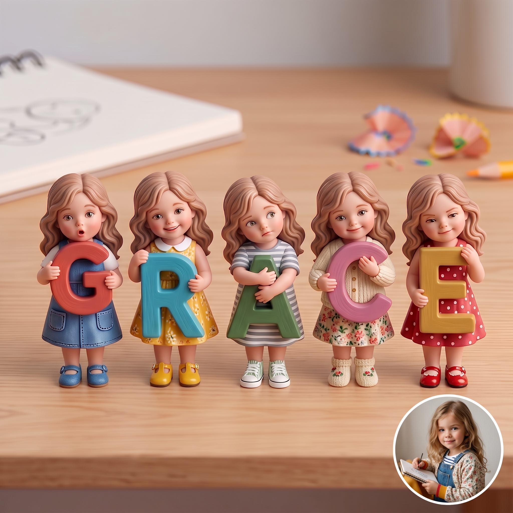 3D Figurine Holding Letters/Numbers Mini Ornaments of Characters