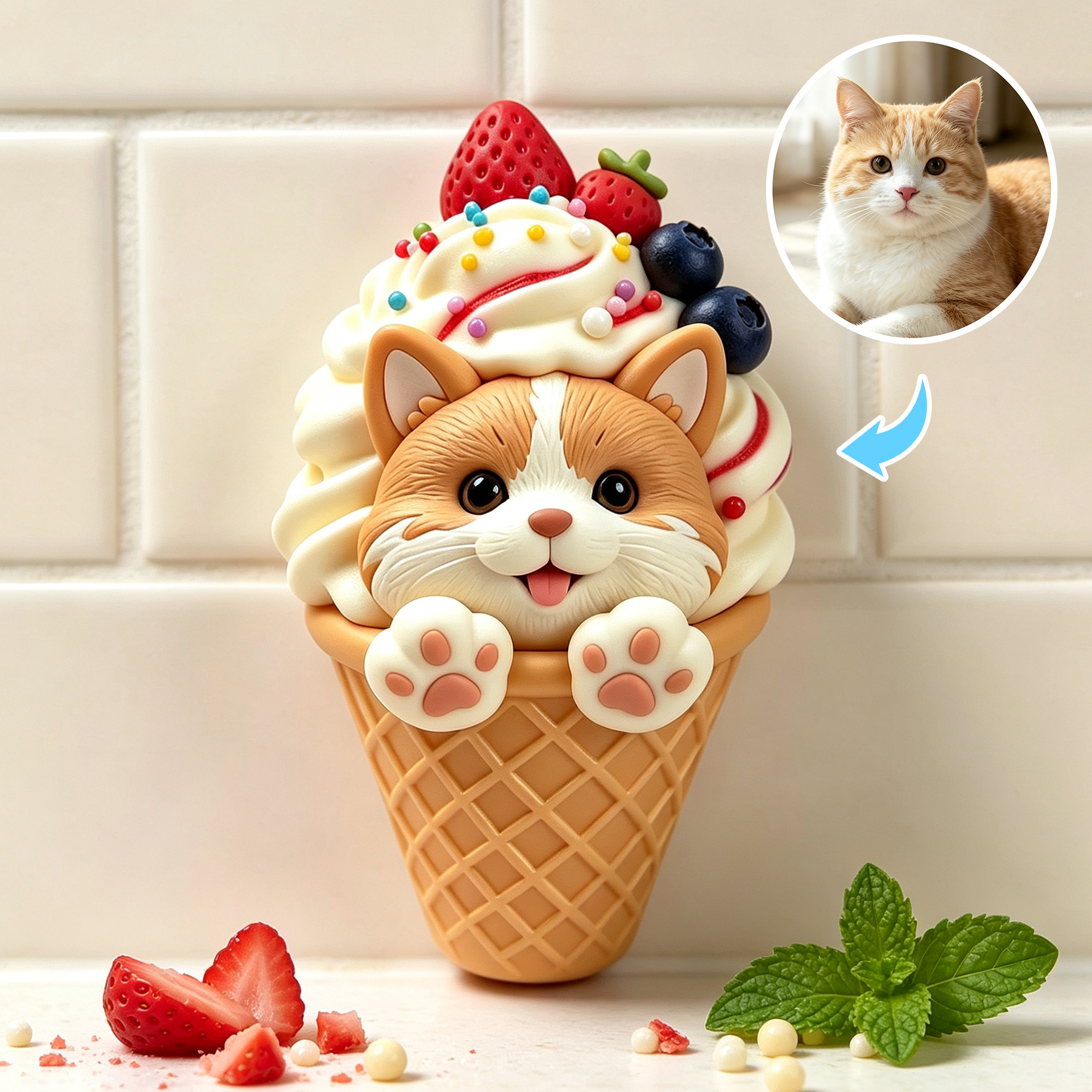 Custom 3D Relief Cartoon Fridge Magnet | Customizable with Pet Photos | Personalized 3D Printed Ice Cream Pet Refrigerator Magnets