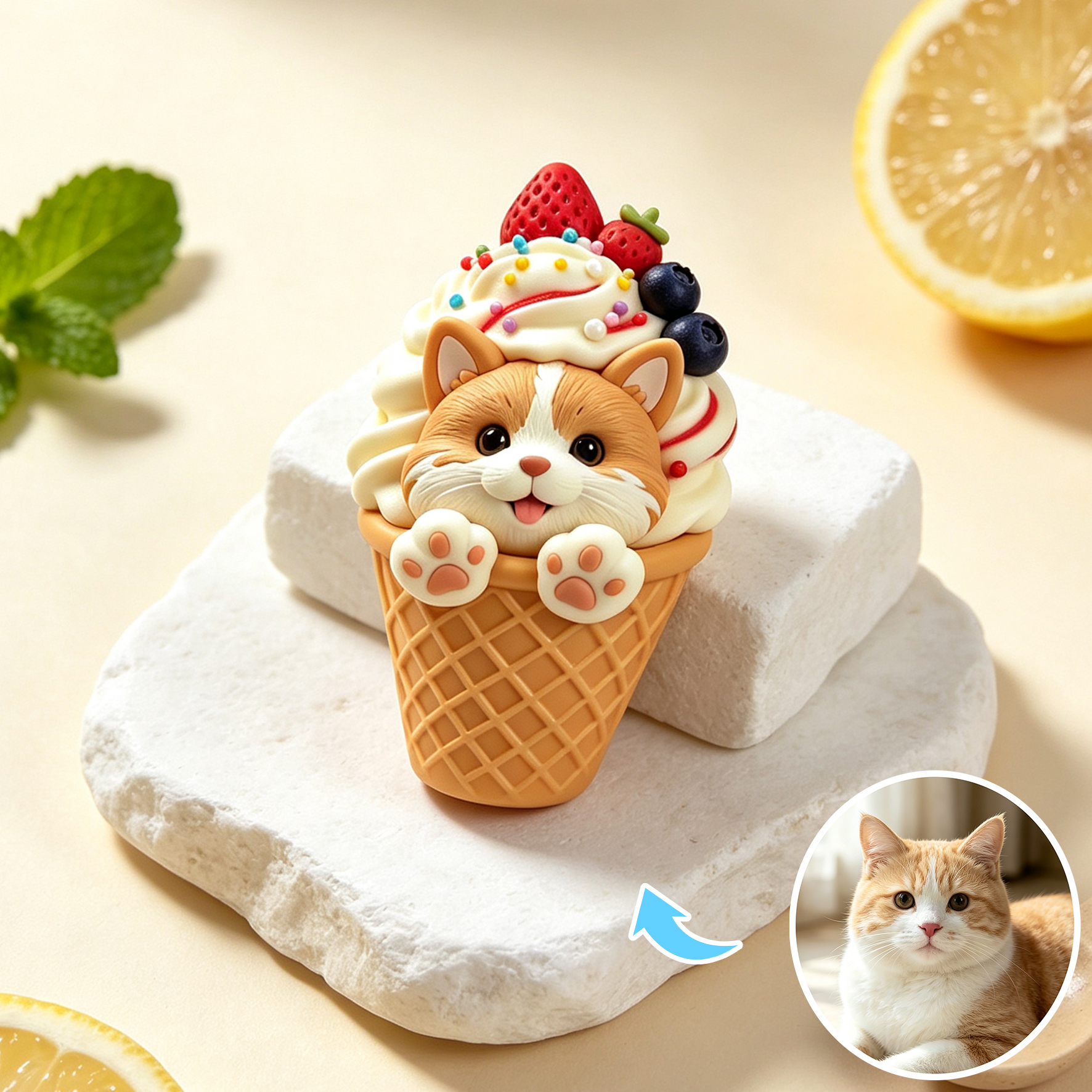 Custom 3D Relief Cartoon Fridge Magnet | Customizable with Pet Photos | Personalized 3D Printed Ice Cream Pet Refrigerator Magnets