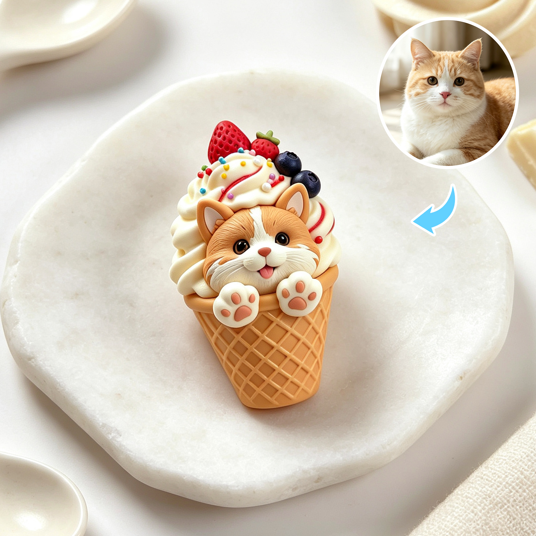 Custom 3D Relief Cartoon Fridge Magnet | Customizable with Pet Photos | Personalized 3D Printed Ice Cream Pet Refrigerator Magnets