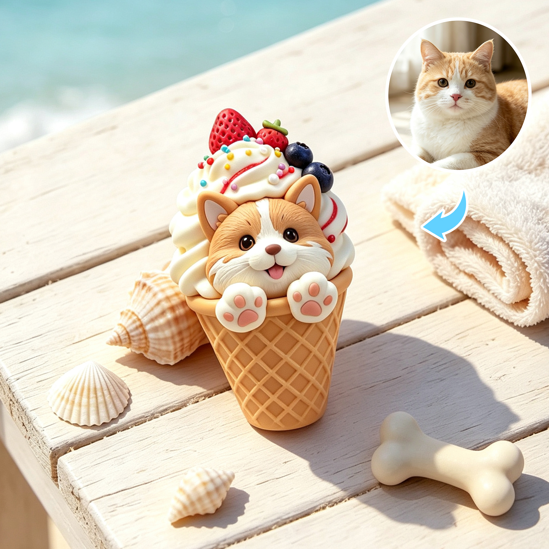Custom 3D Relief Cartoon Fridge Magnet | Customizable with Pet Photos | Personalized 3D Printed Ice Cream Pet Refrigerator Magnets