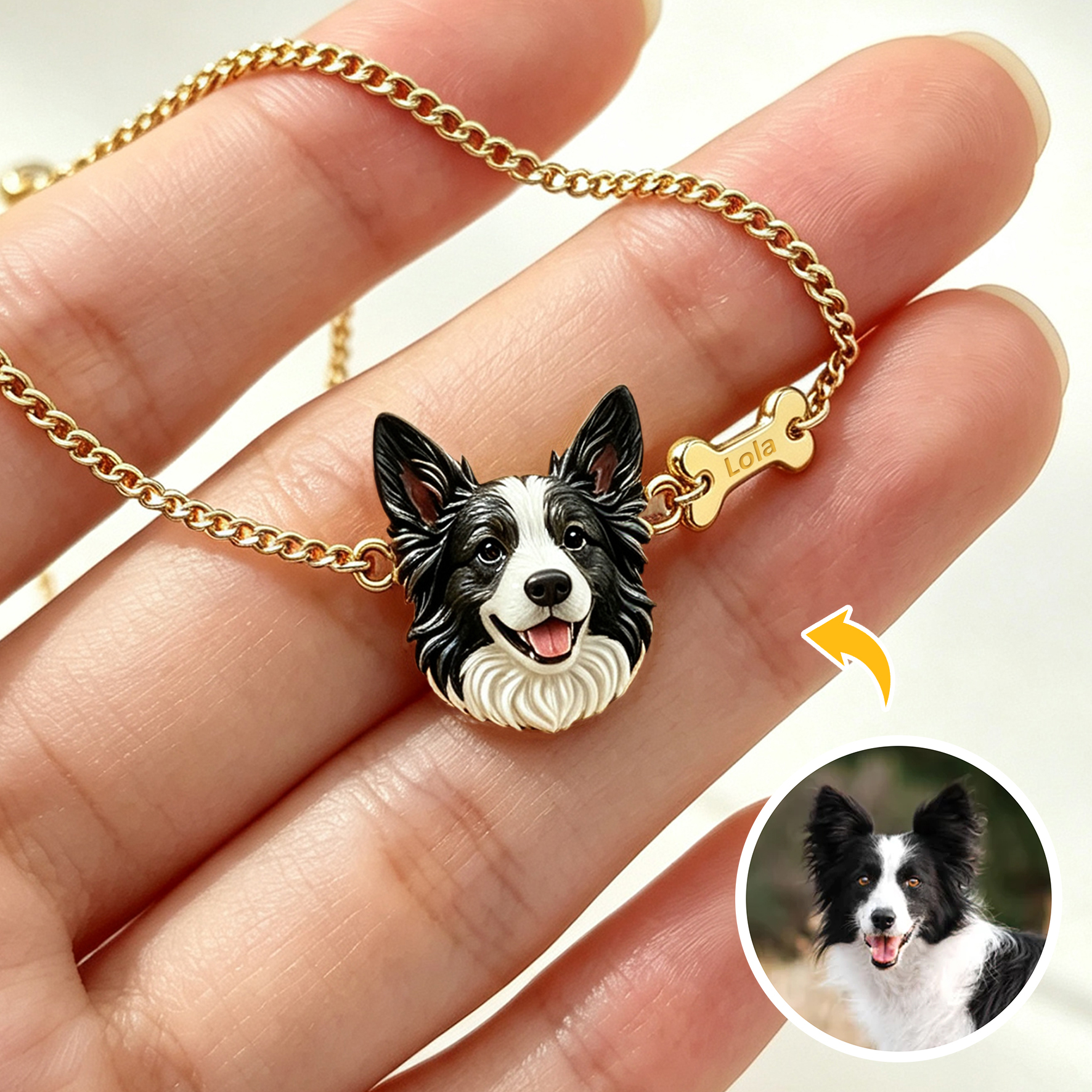 Custom Pet Portrait Bracelet – Personalized 3D Dog Head Bracelet, Memorial Pet Lover Gift, Dog Head with Bone Bracelet