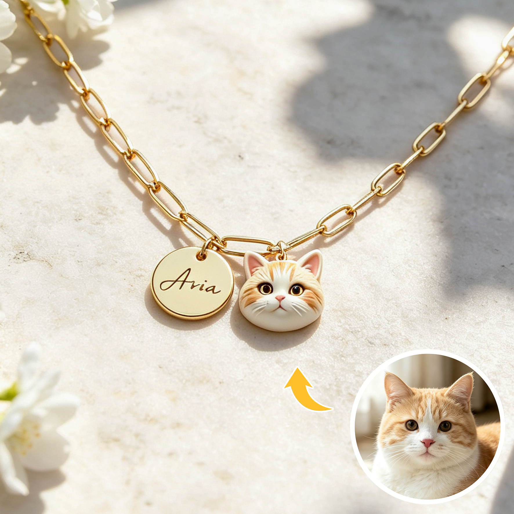 Personalized necklaces, customizable pet pendants, dog and cat portrait necklaces with name, commemorative gifts, and the perfect present for pet lovers.