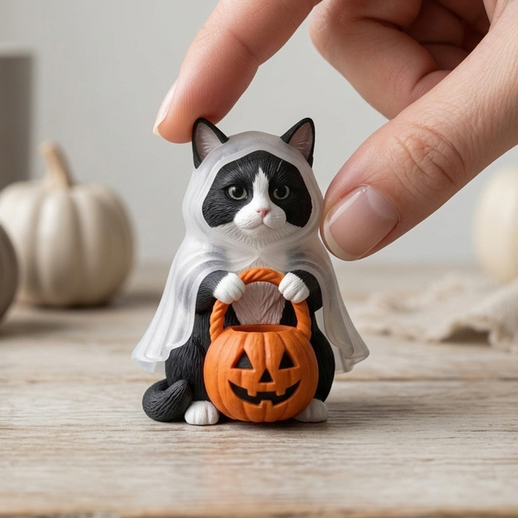 Cute 3D Printed Custom Halloween Pet with Pumpkin Figurine | Personalized Mini Car Ornament of Pets | Pets Halloween Decor | Made of resin | Dogs Cats Halloween Gift