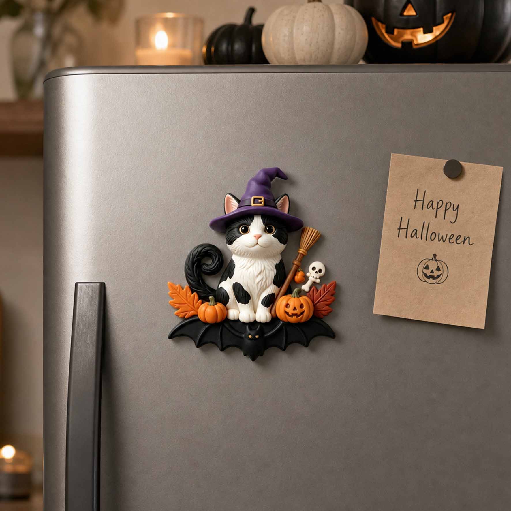 Custom 3D Relief Cartoon Fridge Magnet | Personalized Halloween Pet Fridge Magnet with Pumpkin/Ghost | Made of resin | Dogs Cats Halloween Gift