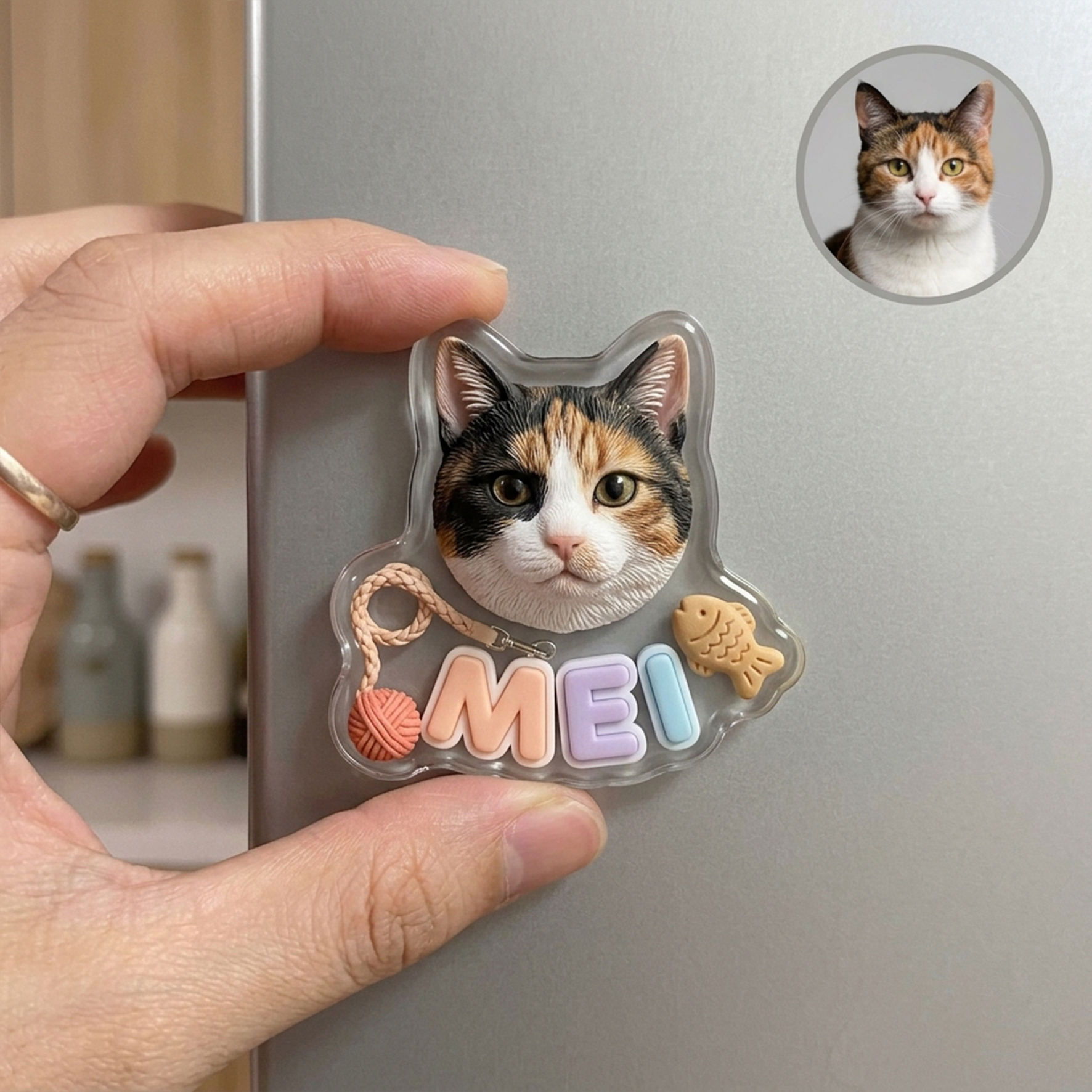 Custom 3D Pet Transparent Fridge Magnet with Name