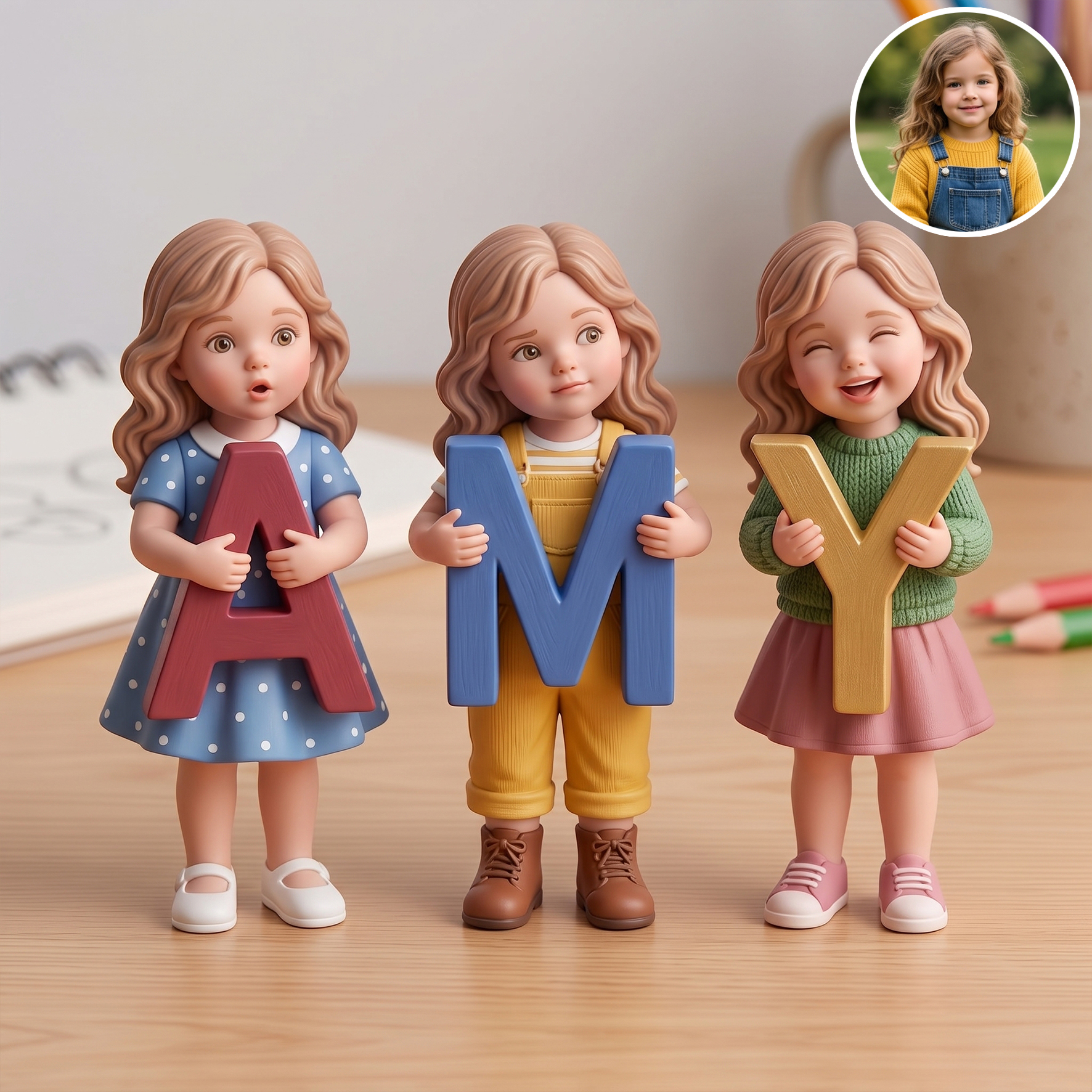 3D Figurine Holding Letters/Numbers Mini Ornaments of Characters