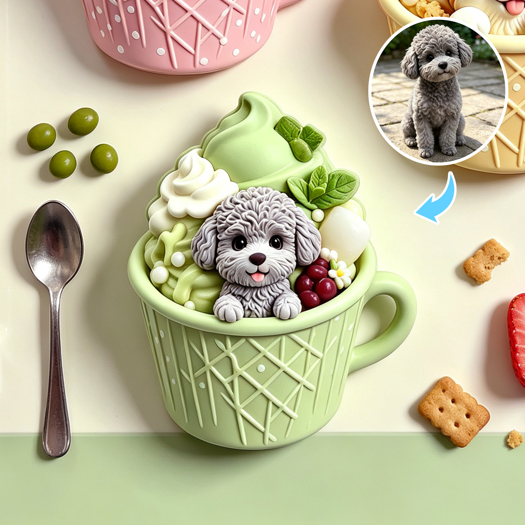 Custom 3D Relief Cartoon Fridge Magnet | Customizable with Pet Photos | Personalized 3D Printed Ice Cream Pet Refrigerator Magnets