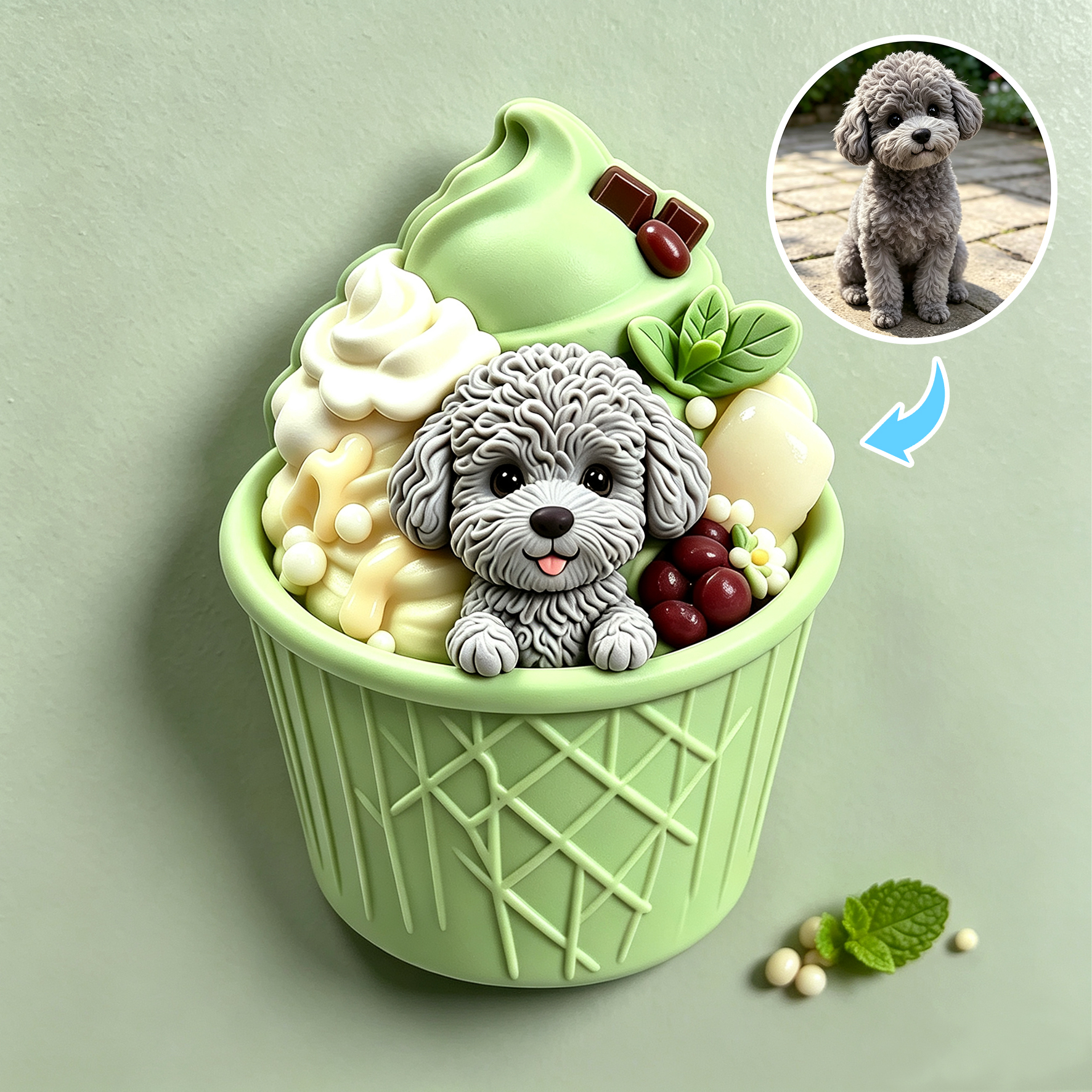 Custom 3D Relief Cartoon Fridge Magnet | Customizable with Pet Photos | Personalized 3D Printed Ice Cream Pet Refrigerator Magnets