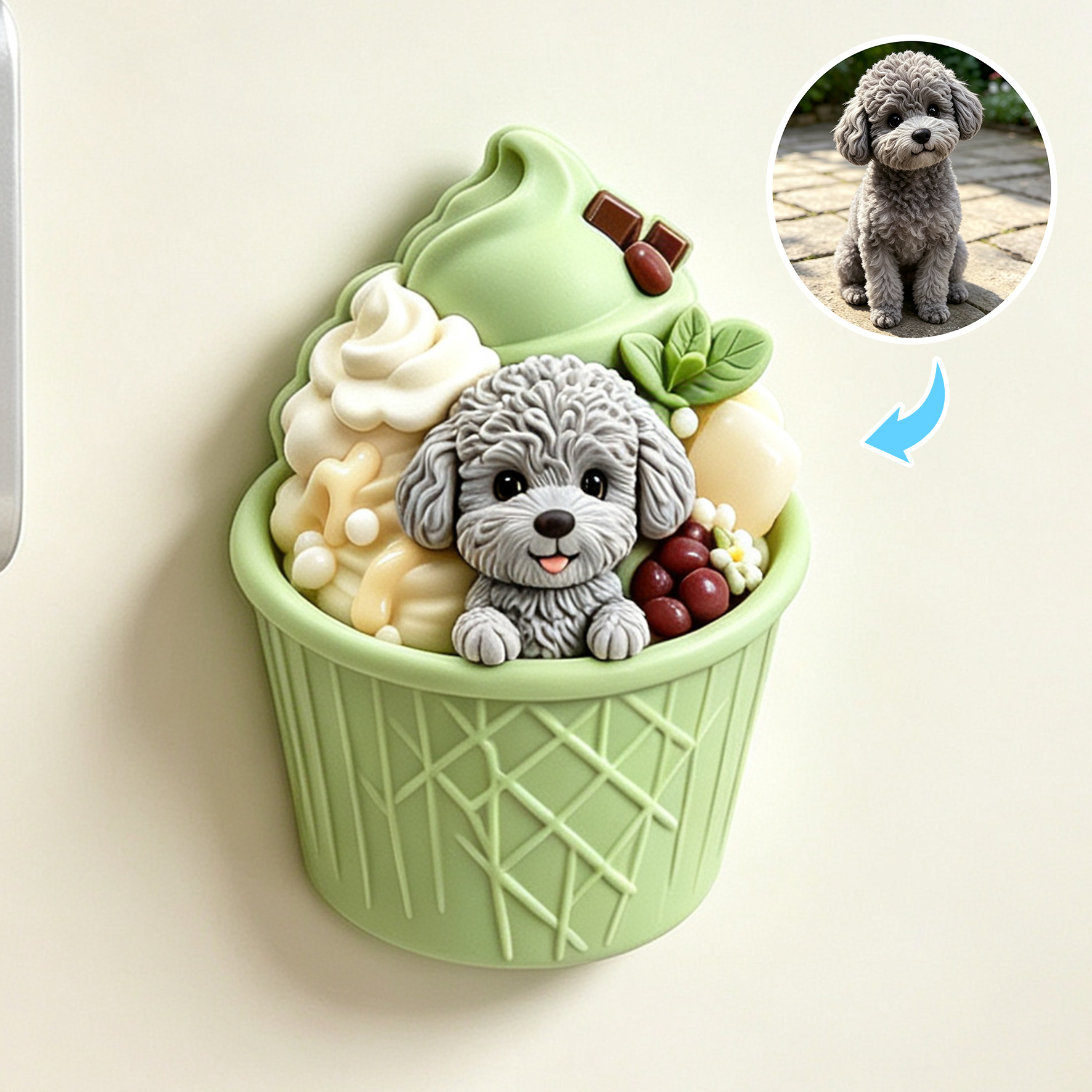 Custom 3D Relief Cartoon Fridge Magnet | Customizable with Pet Photos | Personalized 3D Printed Ice Cream Pet Refrigerator Magnets