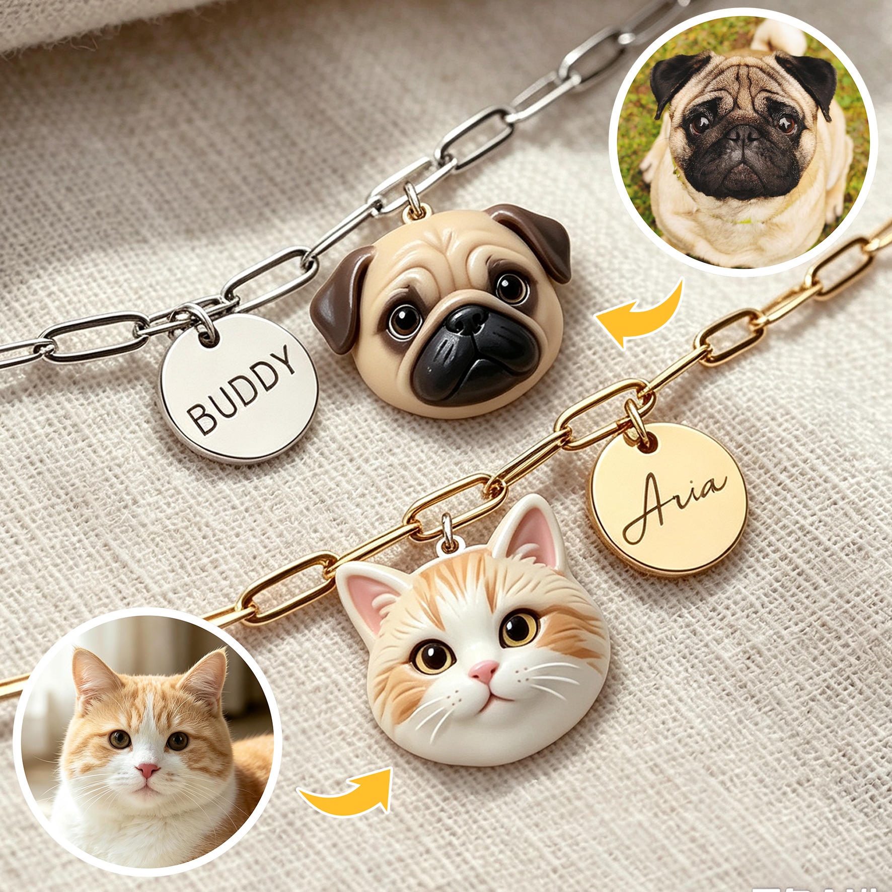 Personalized necklaces, customizable pet pendants, dog and cat portrait necklaces with name, commemorative gifts, and the perfect present for pet lovers.