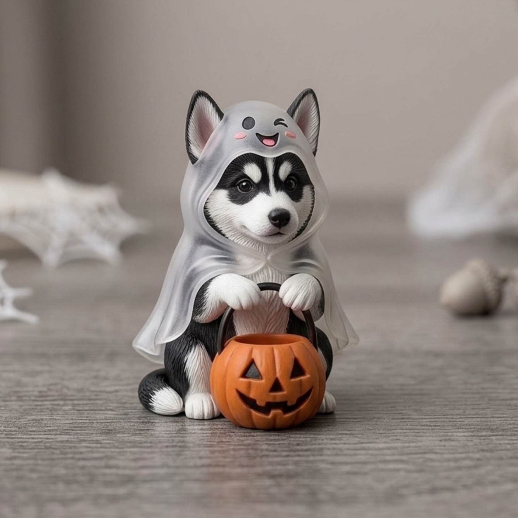 Cute 3D Printed Custom Halloween Pet with Pumpkin Figurine | Personalized Mini Car Ornament of Pets | Pets Halloween Decor | Made of resin | Dogs Cats Halloween Gift