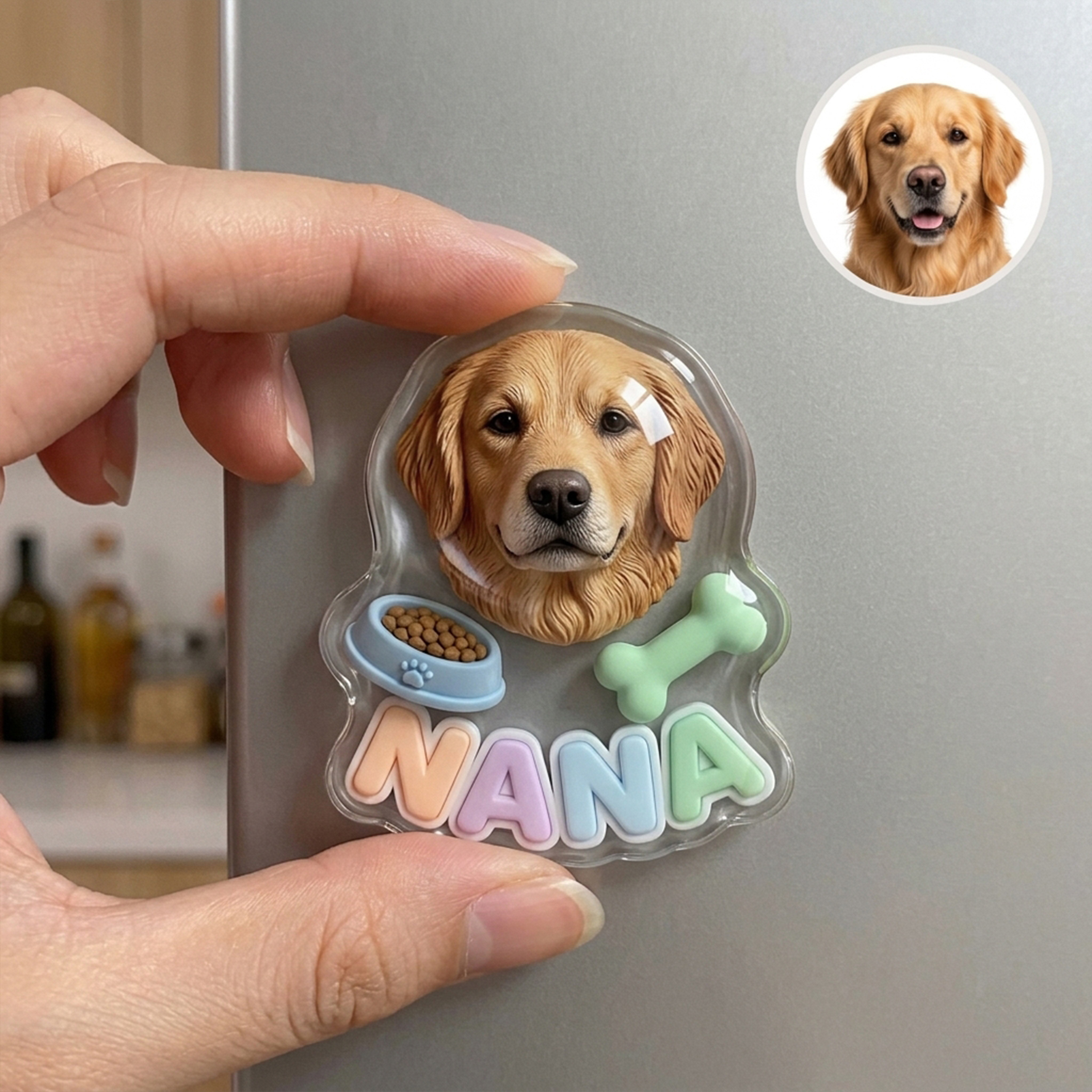 Custom 3D Pet Transparent Fridge Magnet with Name