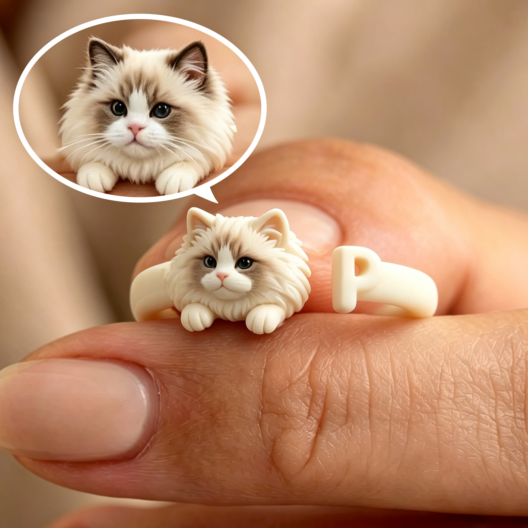 Customized 3D pet portrait rings, personalized 3D pet portrait rings, commemorative gifts for pet lovers.