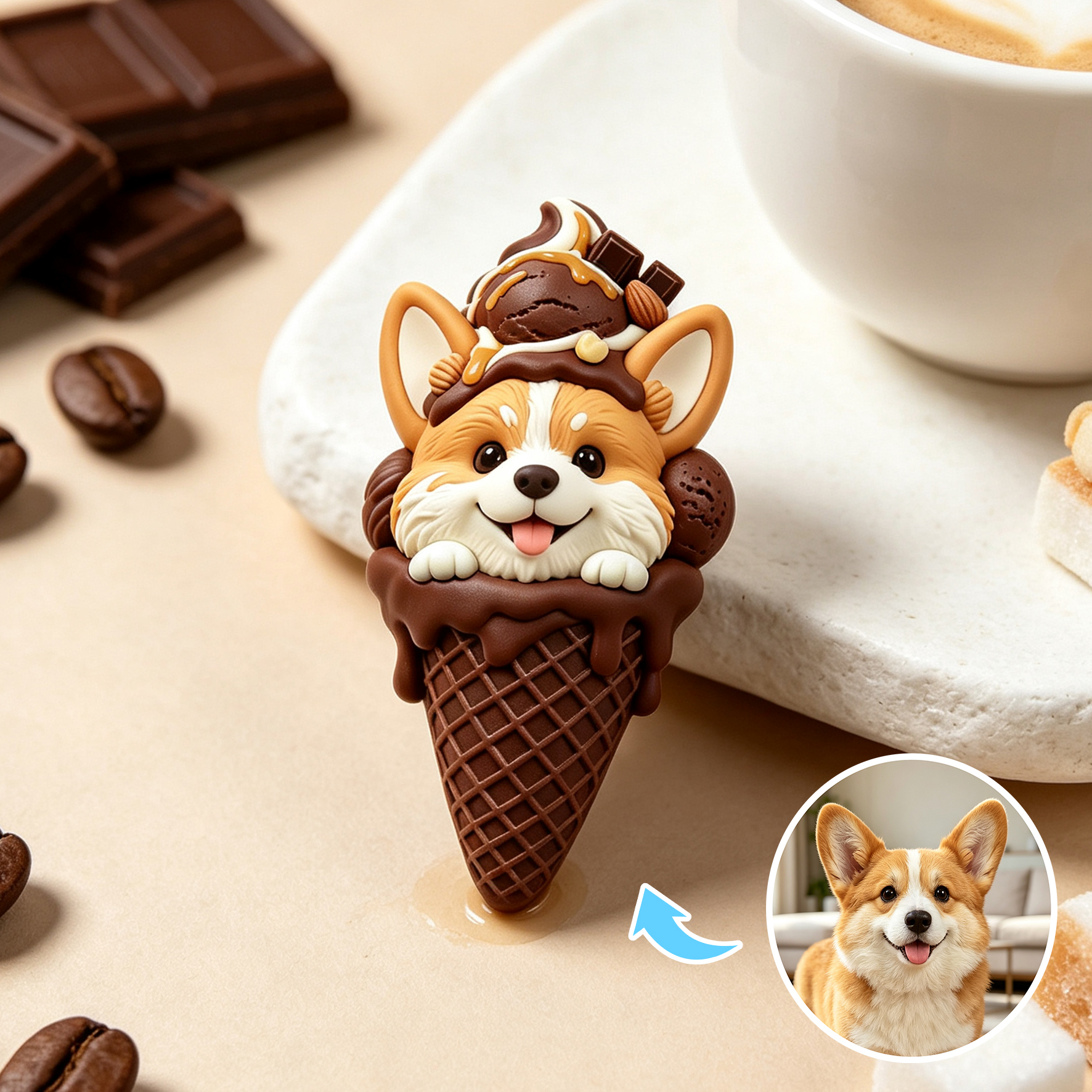 Custom 3D Relief Cartoon Fridge Magnet | Customizable with Pet Photos | Personalized 3D Printed Ice Cream Pet Refrigerator Magnets