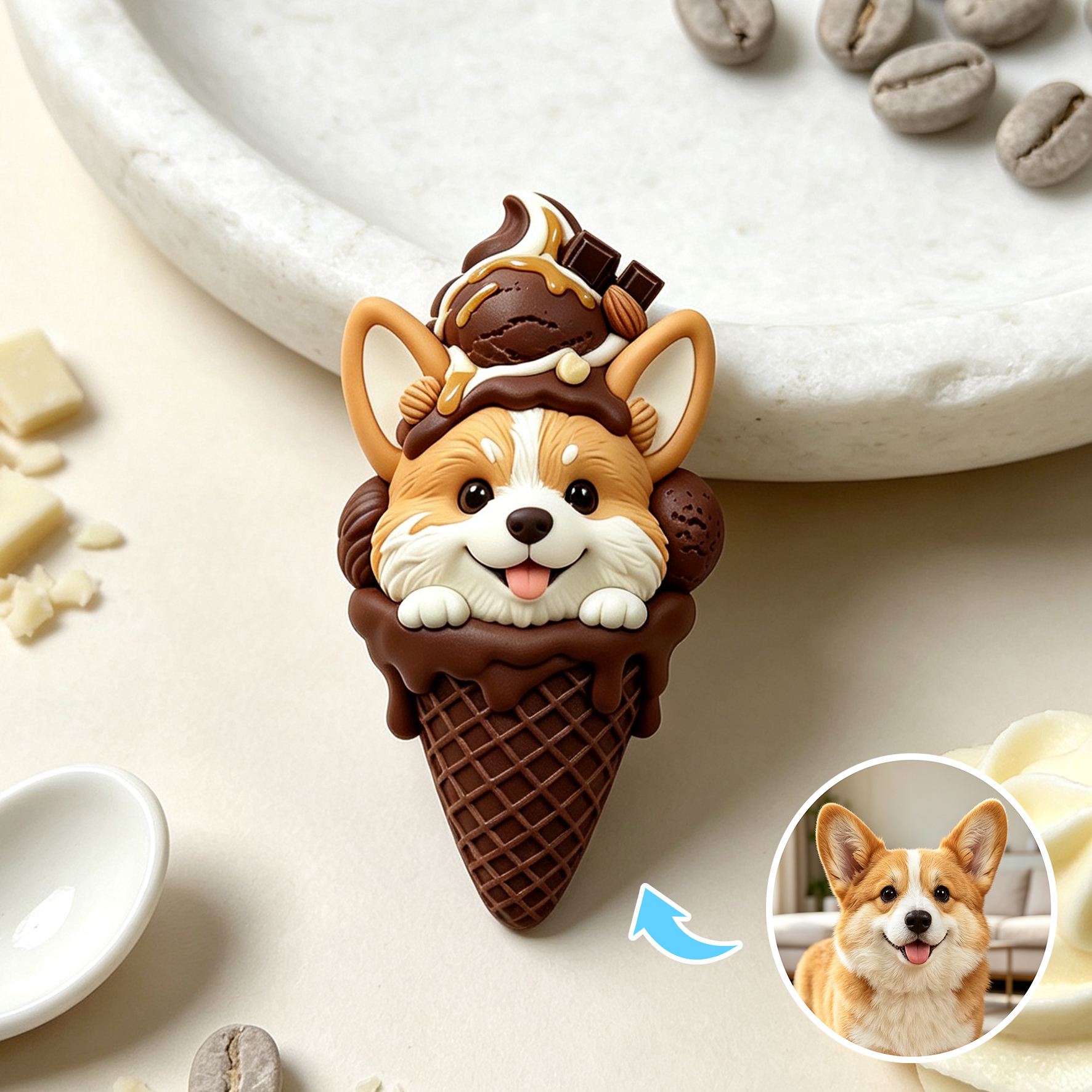 Custom 3D Relief Cartoon Fridge Magnet | Customizable with Pet Photos | Personalized 3D Printed Ice Cream Pet Refrigerator Magnets