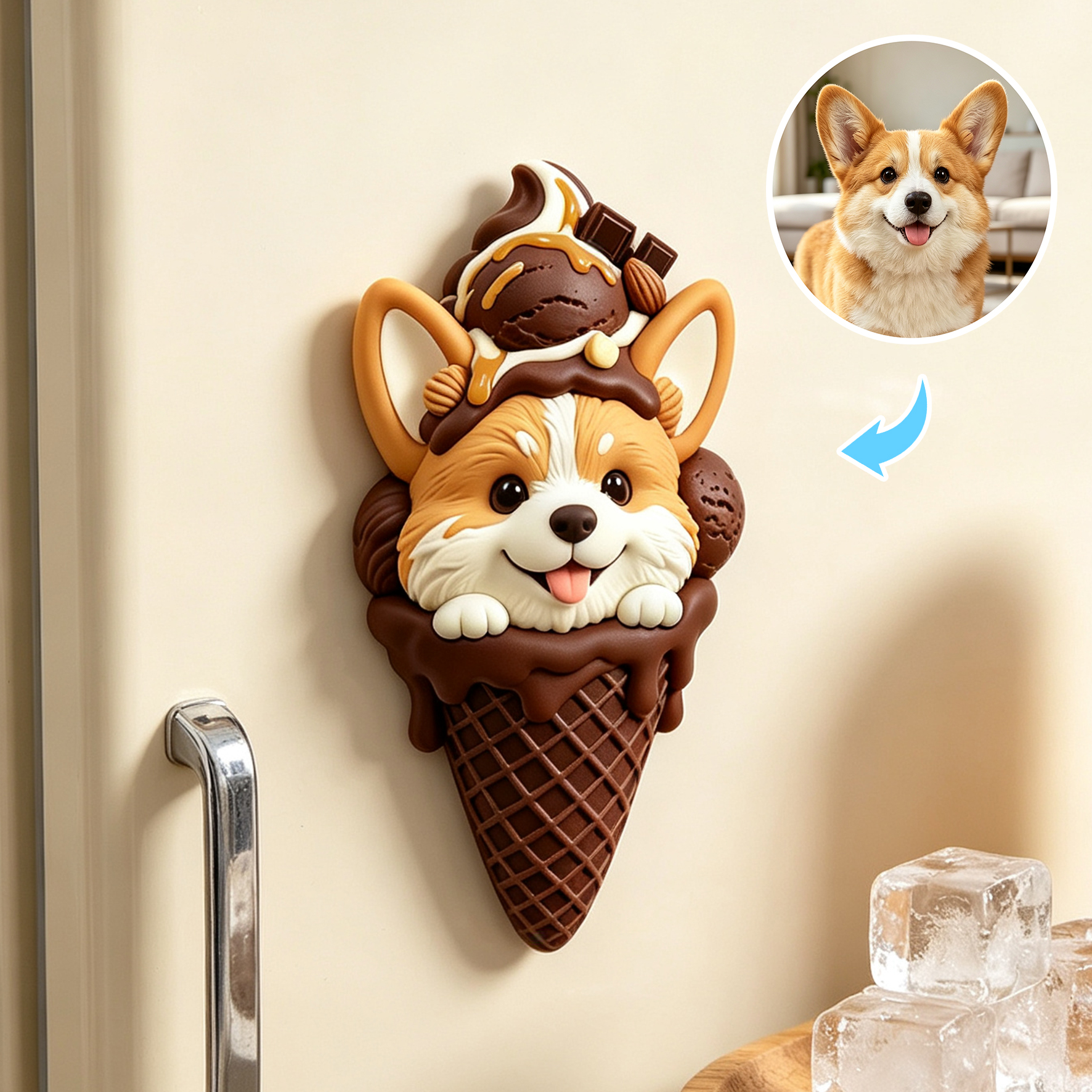 Custom 3D Relief Cartoon Fridge Magnet | Customizable with Pet Photos | Personalized 3D Printed Ice Cream Pet Refrigerator Magnets
