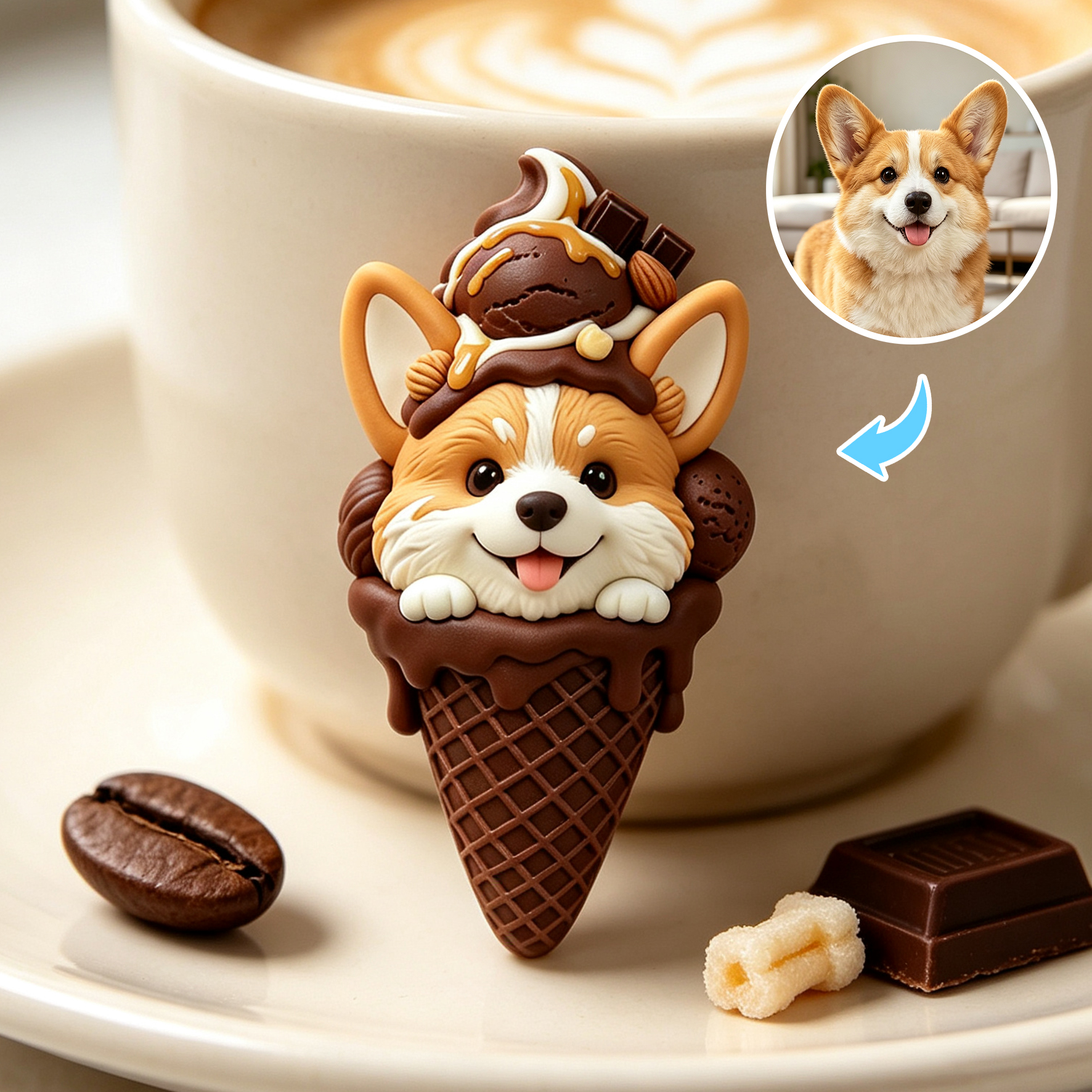Custom 3D Relief Cartoon Fridge Magnet | Customizable with Pet Photos | Personalized 3D Printed Ice Cream Pet Refrigerator Magnets