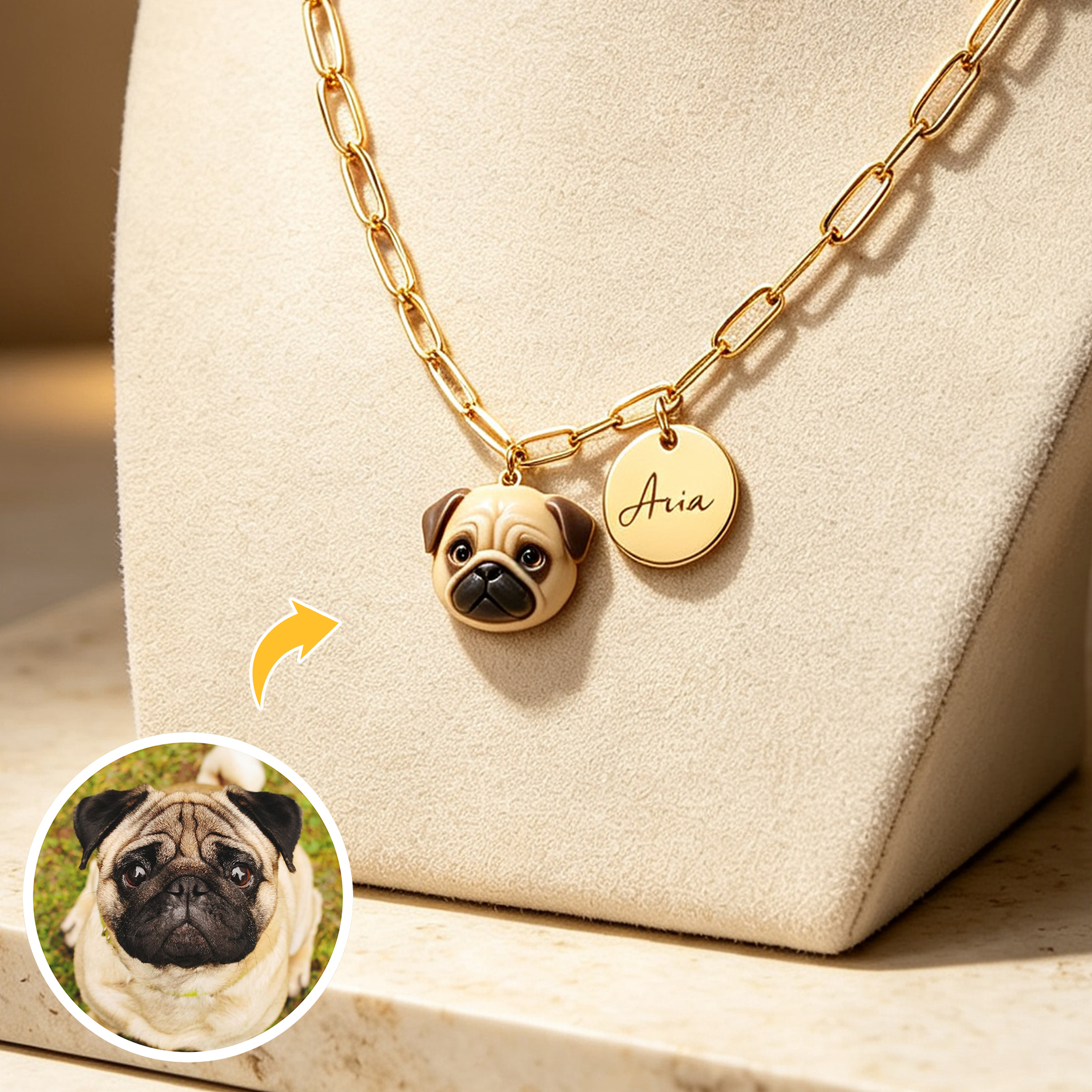 Personalized necklaces, customizable pet pendants, dog and cat portrait necklaces with name, commemorative gifts, and the perfect present for pet lovers.