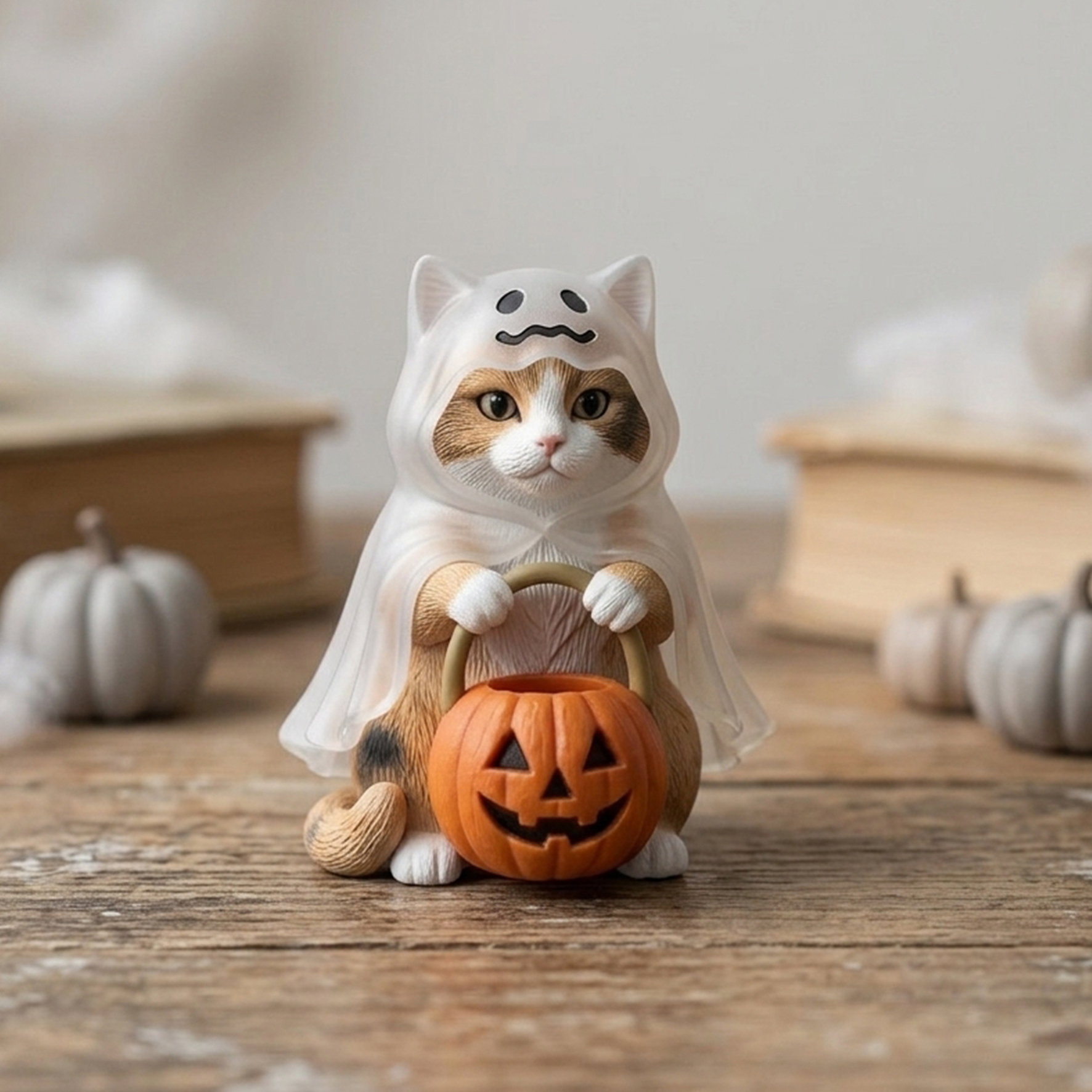 Cute 3D Printed Custom Halloween Pet with Pumpkin Figurine | Personalized Mini Car Ornament of Pets | Pets Halloween Decor | Made of resin | Dogs Cats Halloween Gift