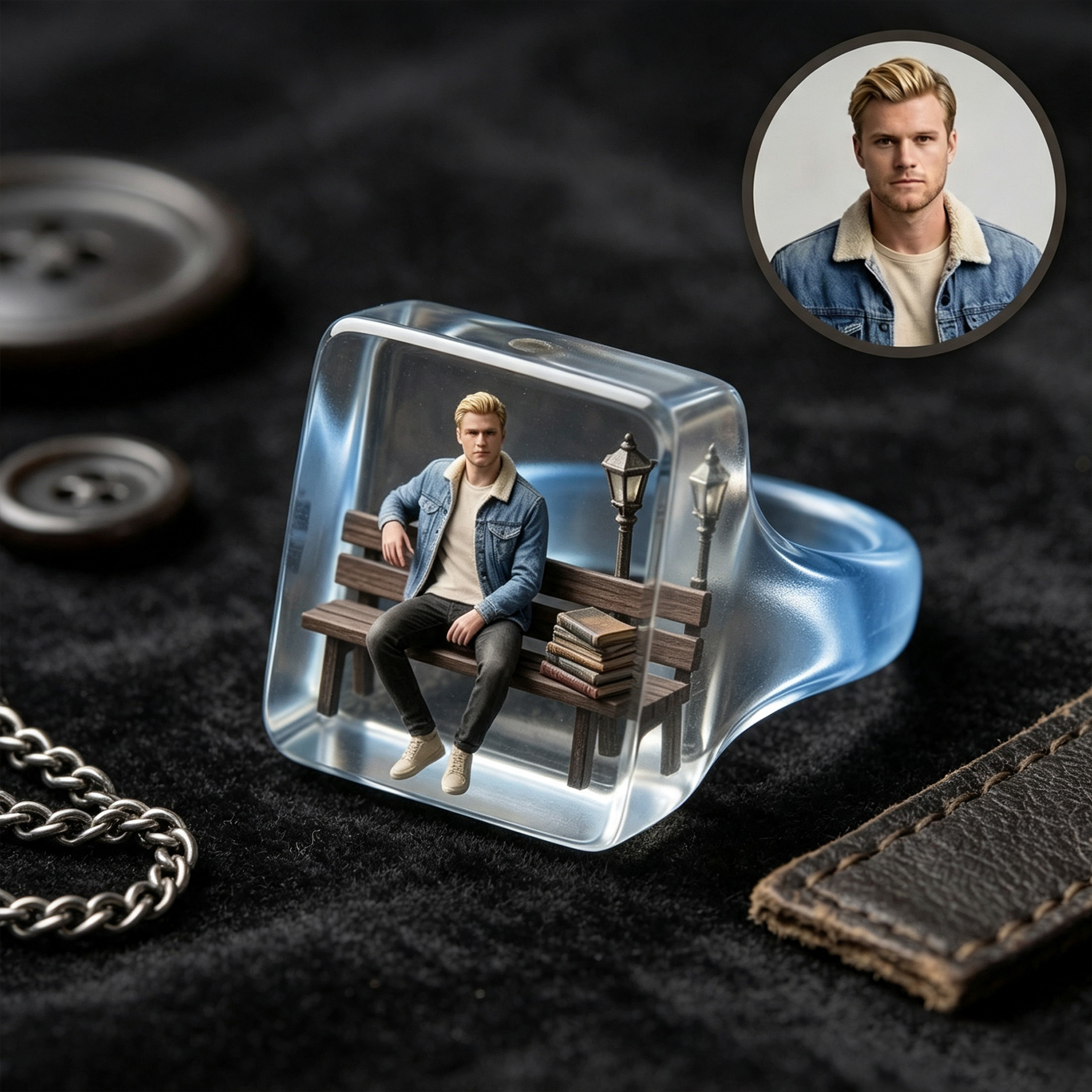 Customized 3D figurine rings, Personalized 3D figurine transparent rings made of resin, Commemorative gifts for him/her.