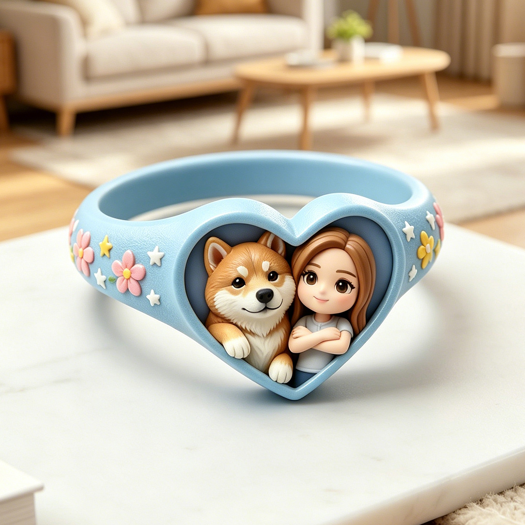 Customized 3D pet portrait rings, personalized 3D pet portrait rings, commemorative gifts for pet lovers.