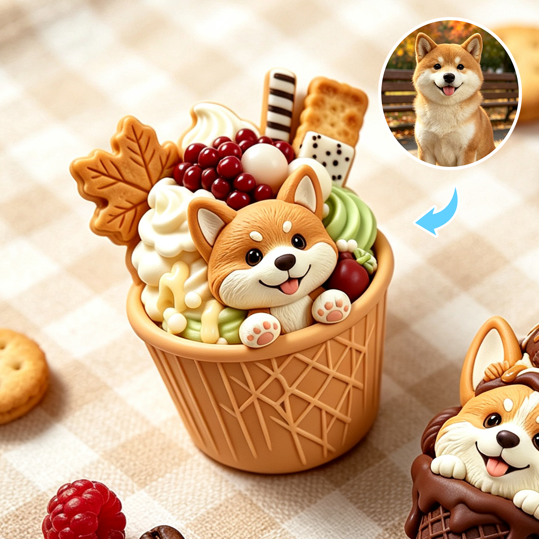 Custom 3D Relief Cartoon Fridge Magnet | Customizable with Pet Photos | Personalized 3D Printed Ice Cream Pet Refrigerator Magnets