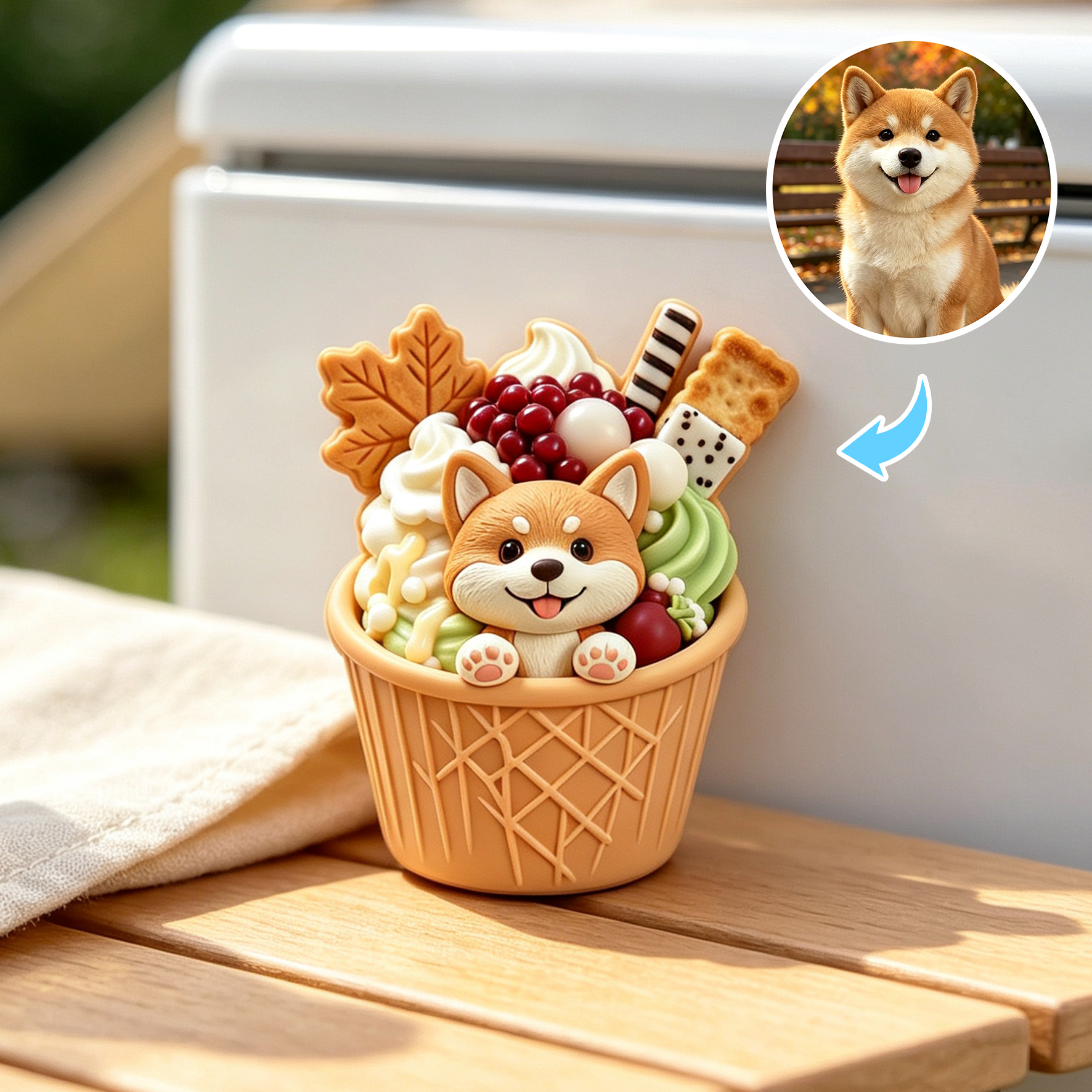 Custom 3D Relief Cartoon Fridge Magnet | Customizable with Pet Photos | Personalized 3D Printed Ice Cream Pet Refrigerator Magnets