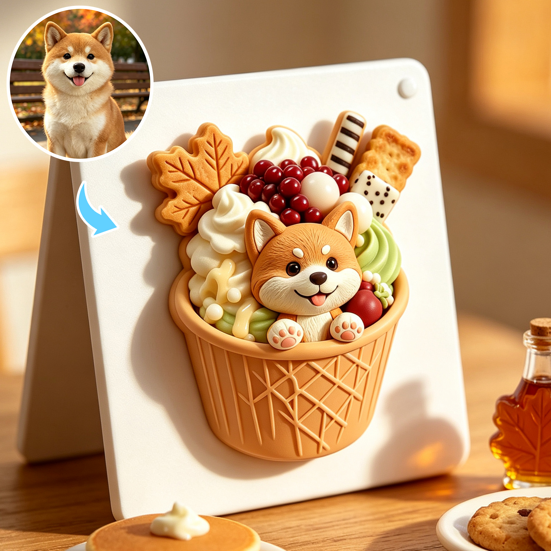 Custom 3D Relief Cartoon Fridge Magnet | Customizable with Pet Photos | Personalized 3D Printed Ice Cream Pet Refrigerator Magnets